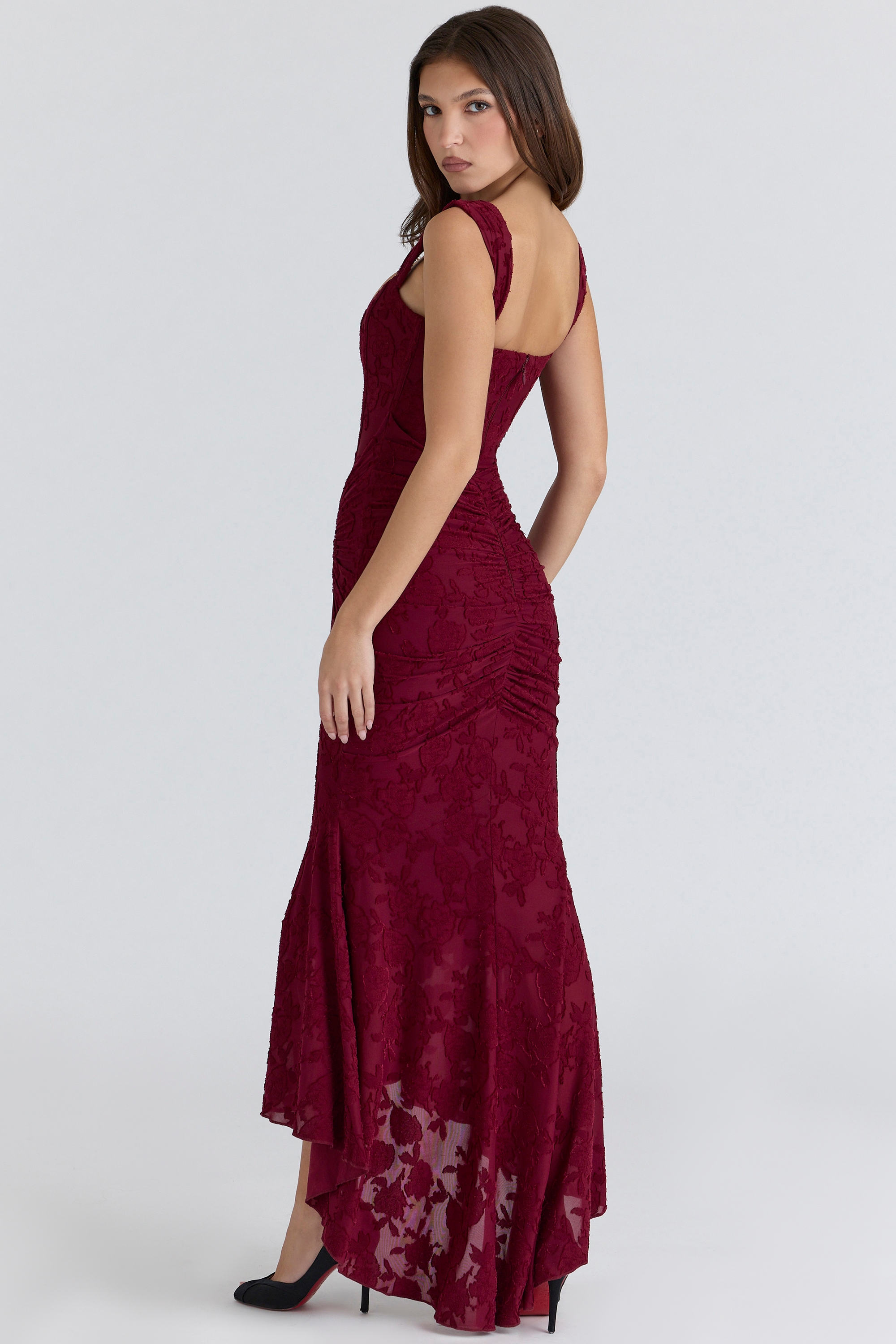 Cesca  Wine Floral Lace Corset Maxi Dress — image 9