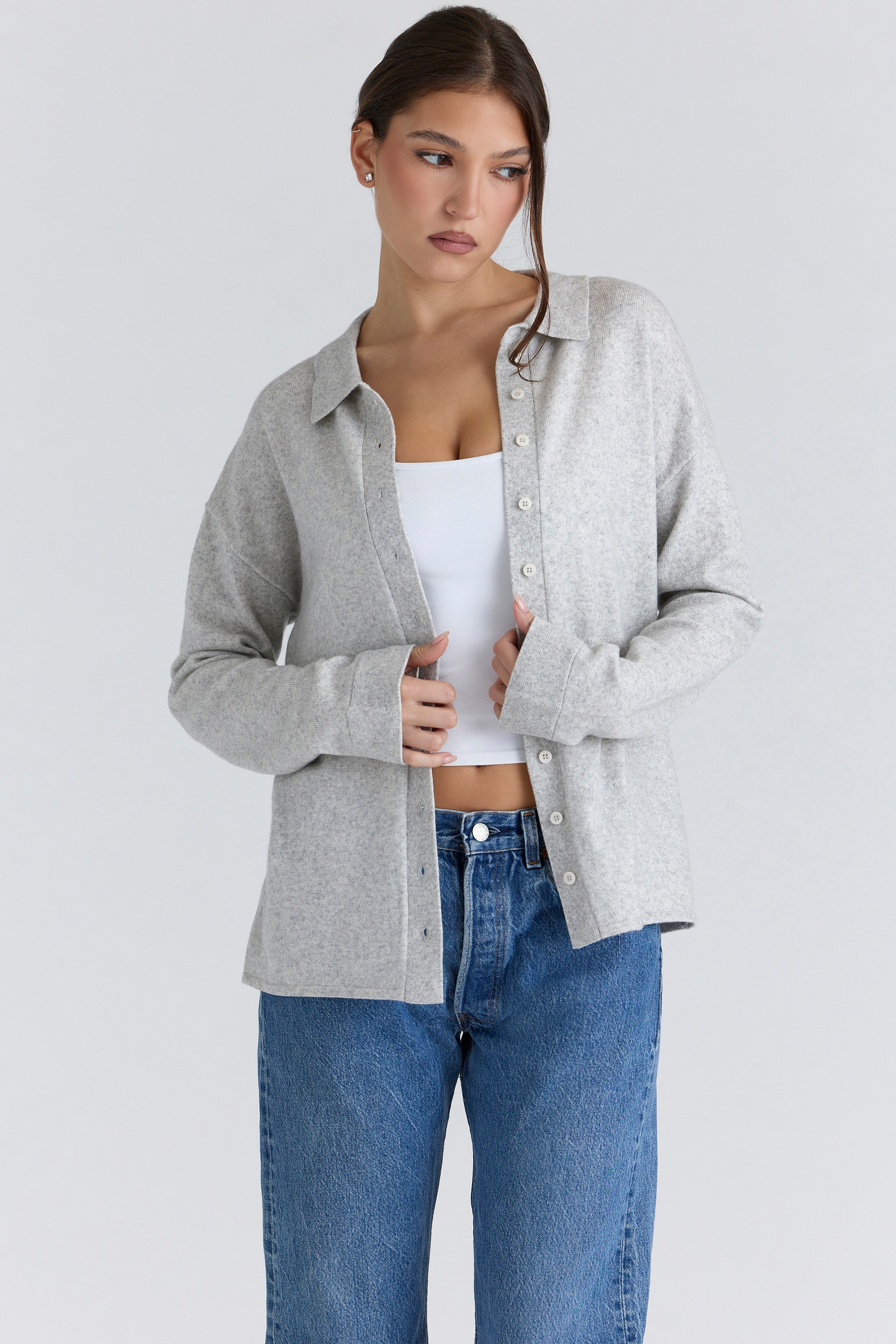Devon  Grey Cashmere + Merino Wool Knit Shirt — image 3