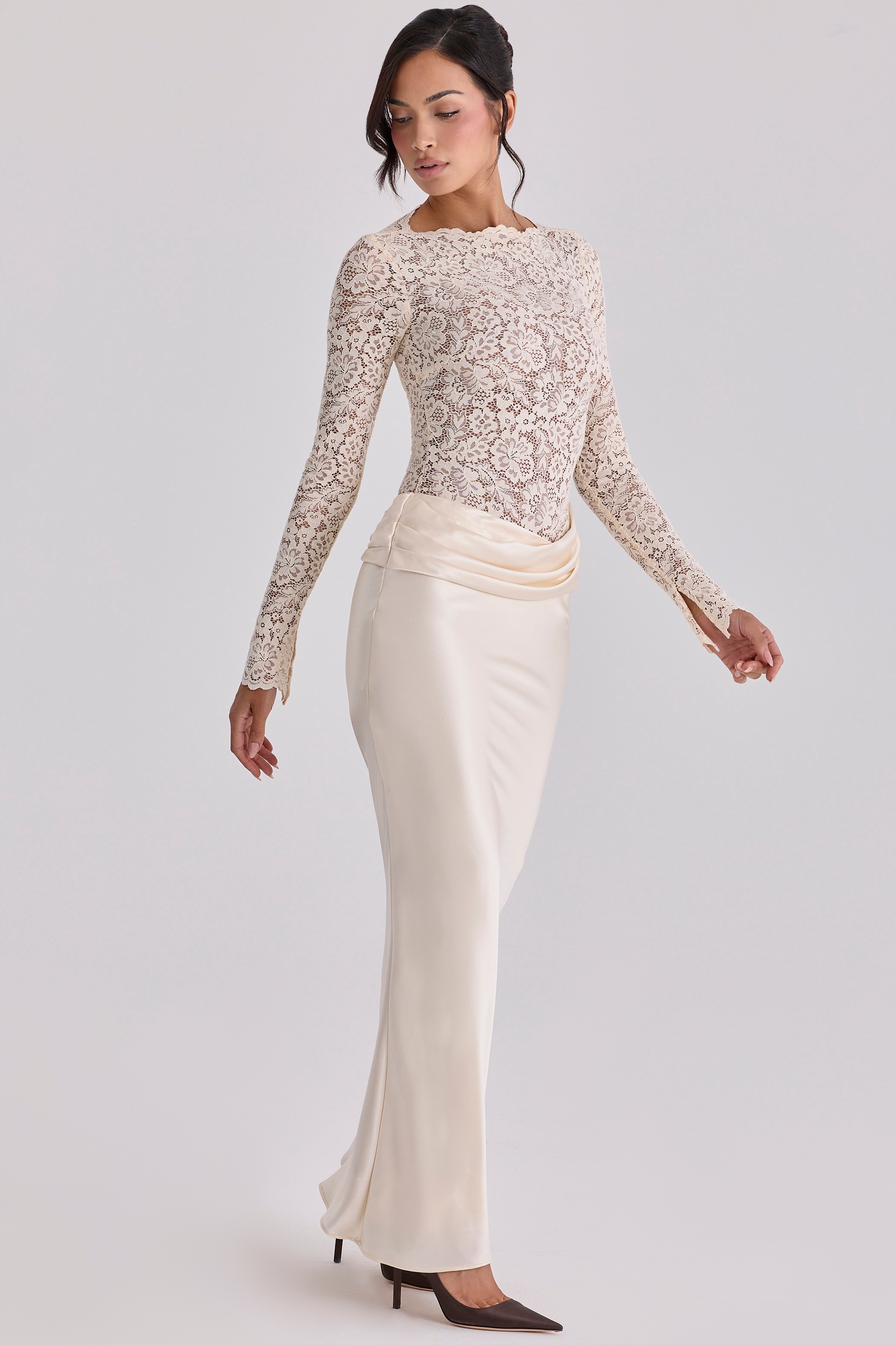Beau  Vintage Ivory Satin Draped Maxi Skirt — image 7
