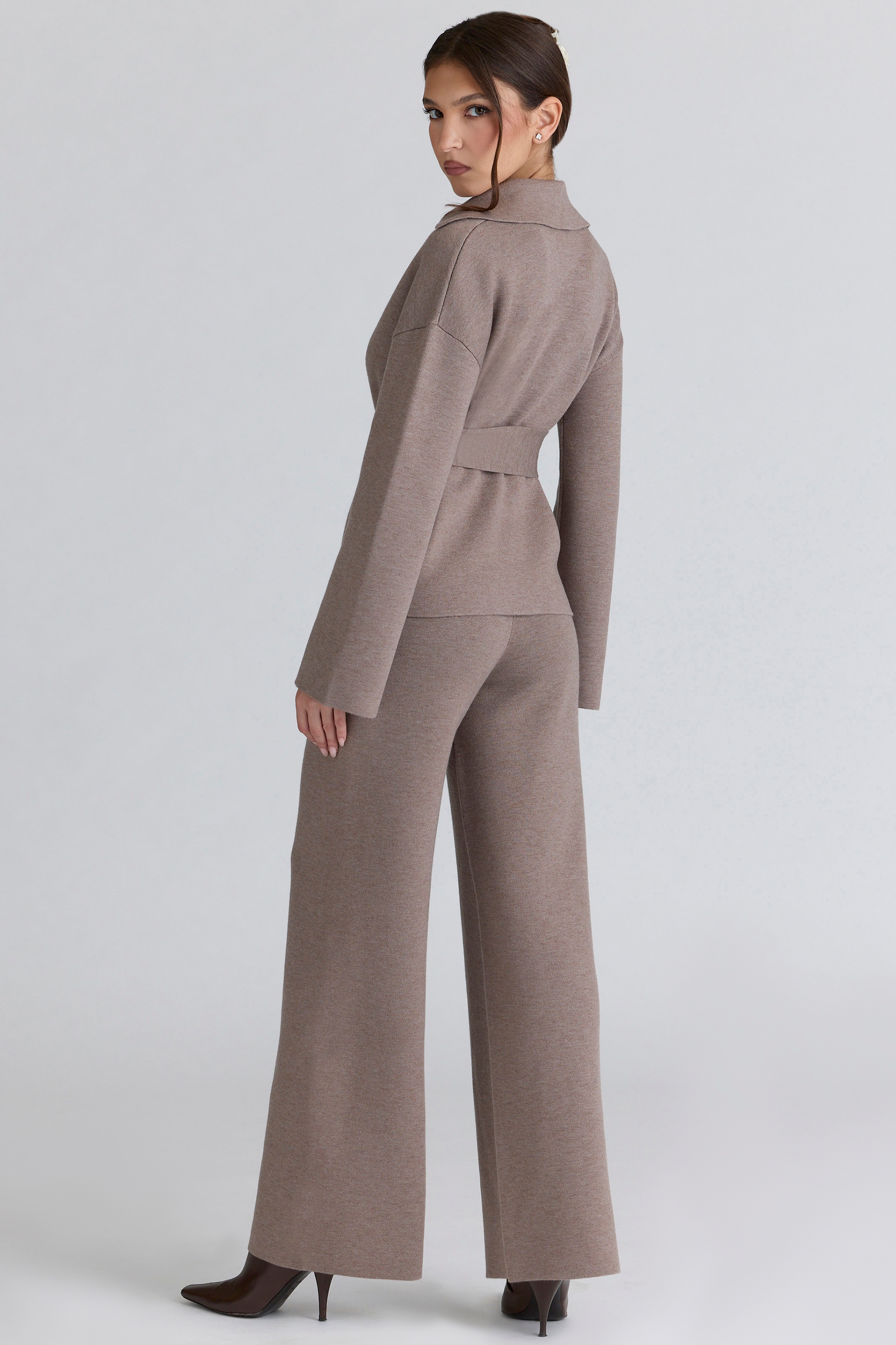 Avery  Taupe Wool Wide Leg Trousers — image 6