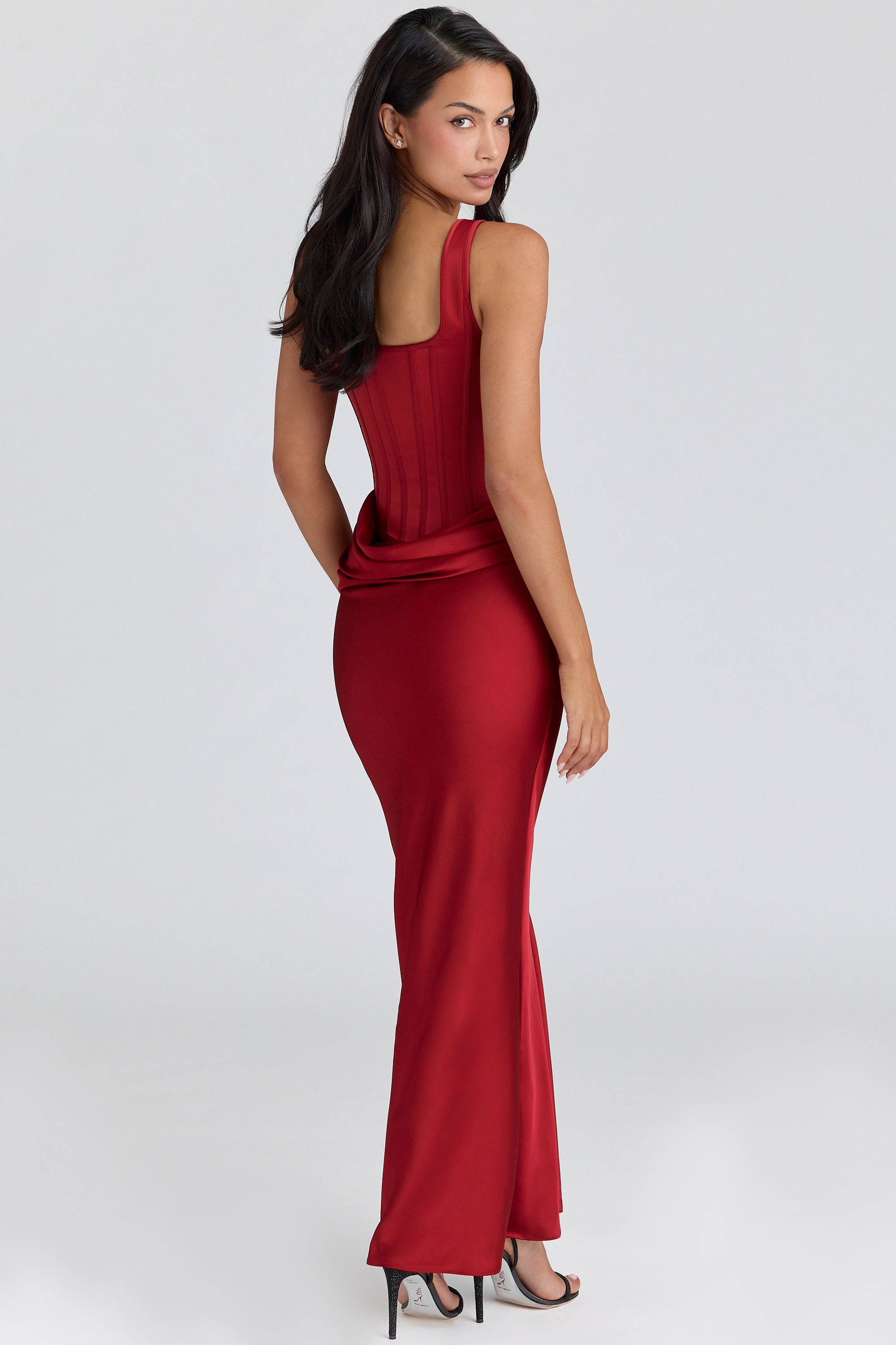 Kira  Red Satin Corset Maxi Dress — image 2