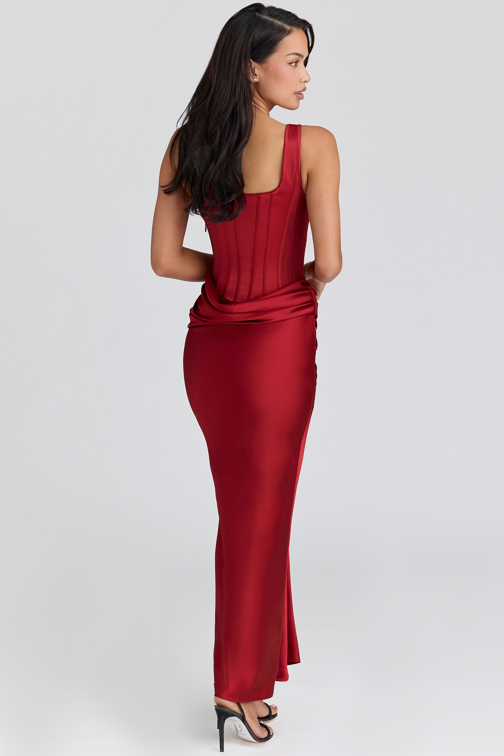 Kira  Red Satin Corset Maxi Dress — image 10