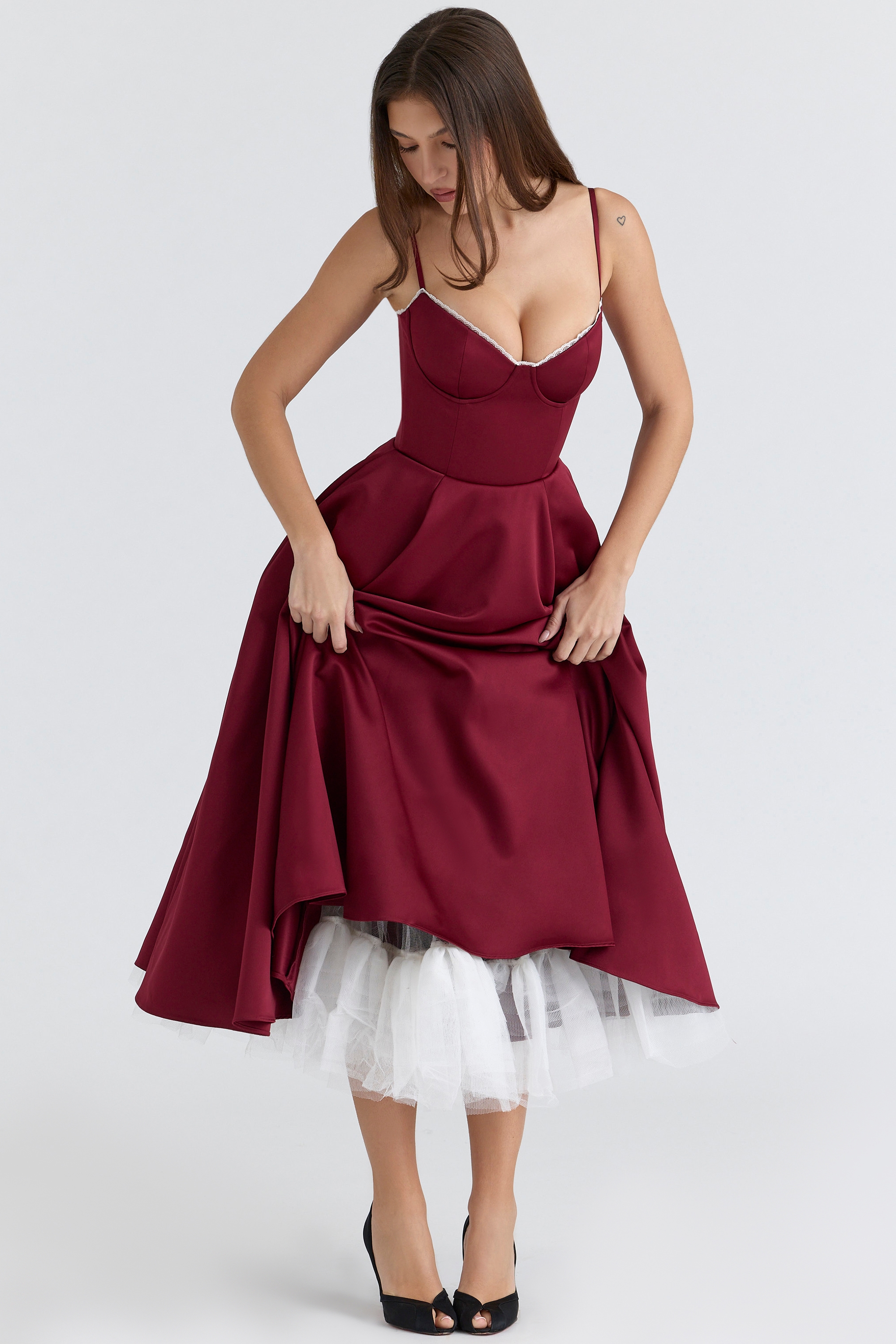 Mademoiselle  Wine Satin Tulle Midi Dress — image 7
