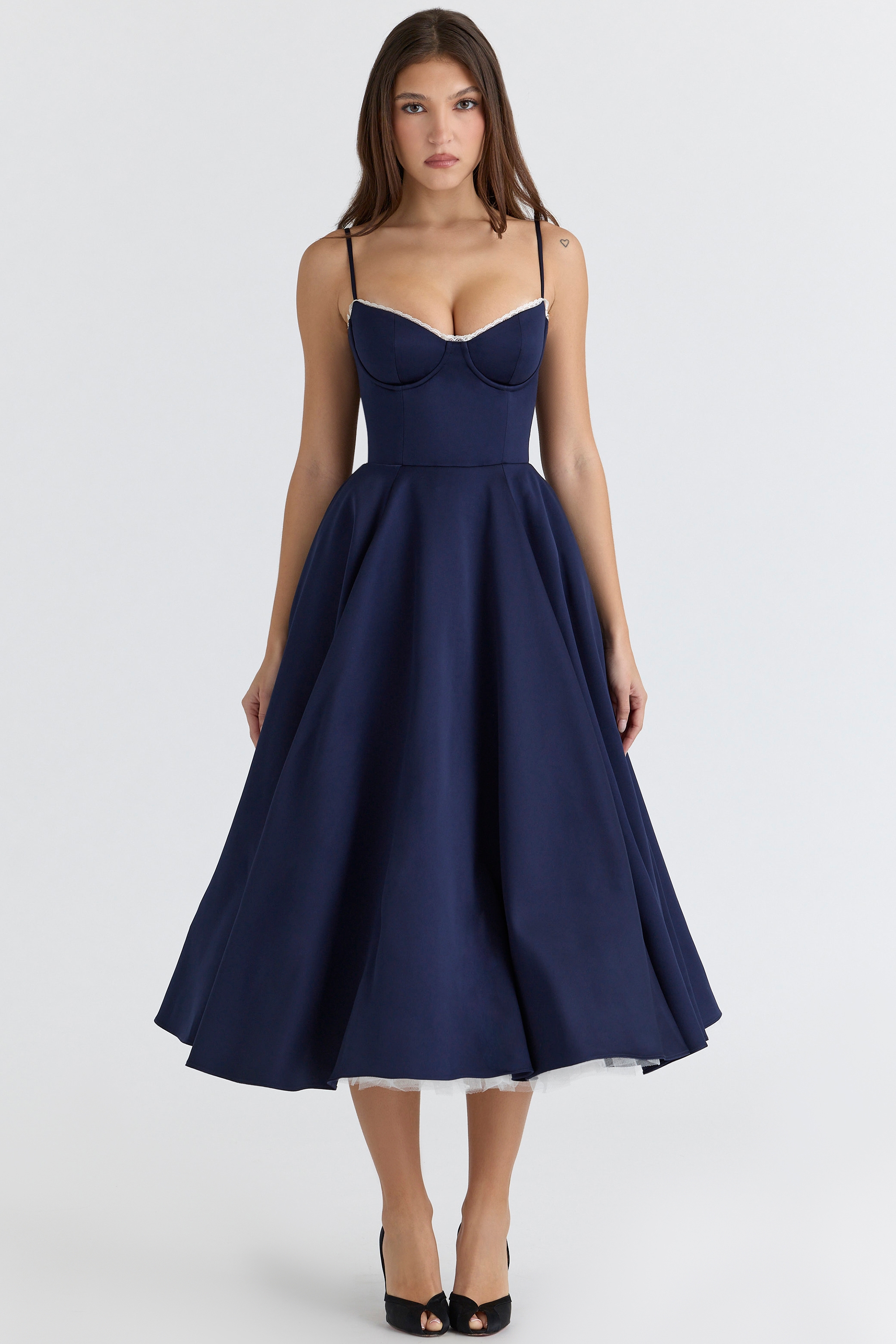 Mademoiselle  Navy Satin Tulle Midi Dress — image 6