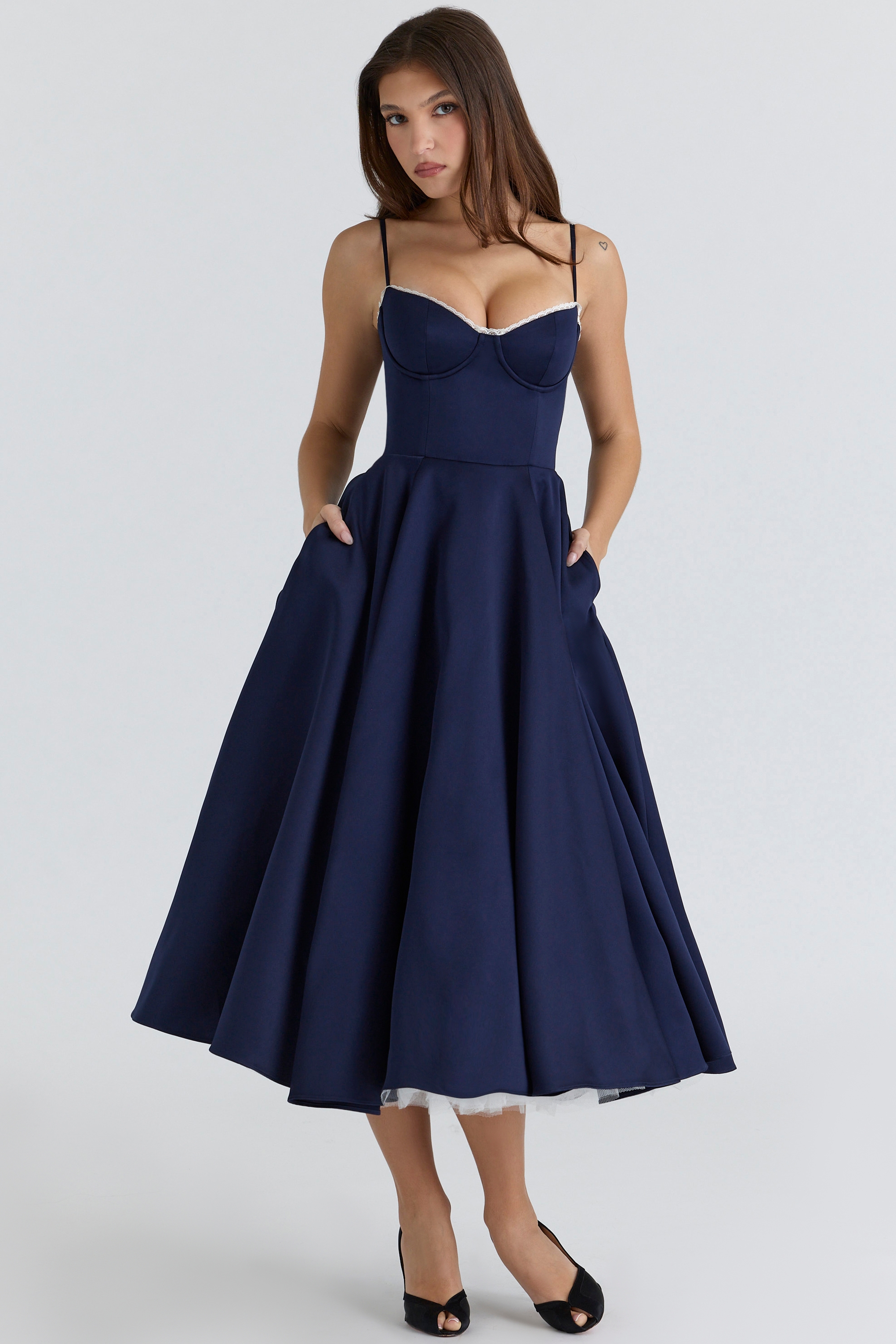 Mademoiselle  Navy Satin Tulle Midi Dress — image 1