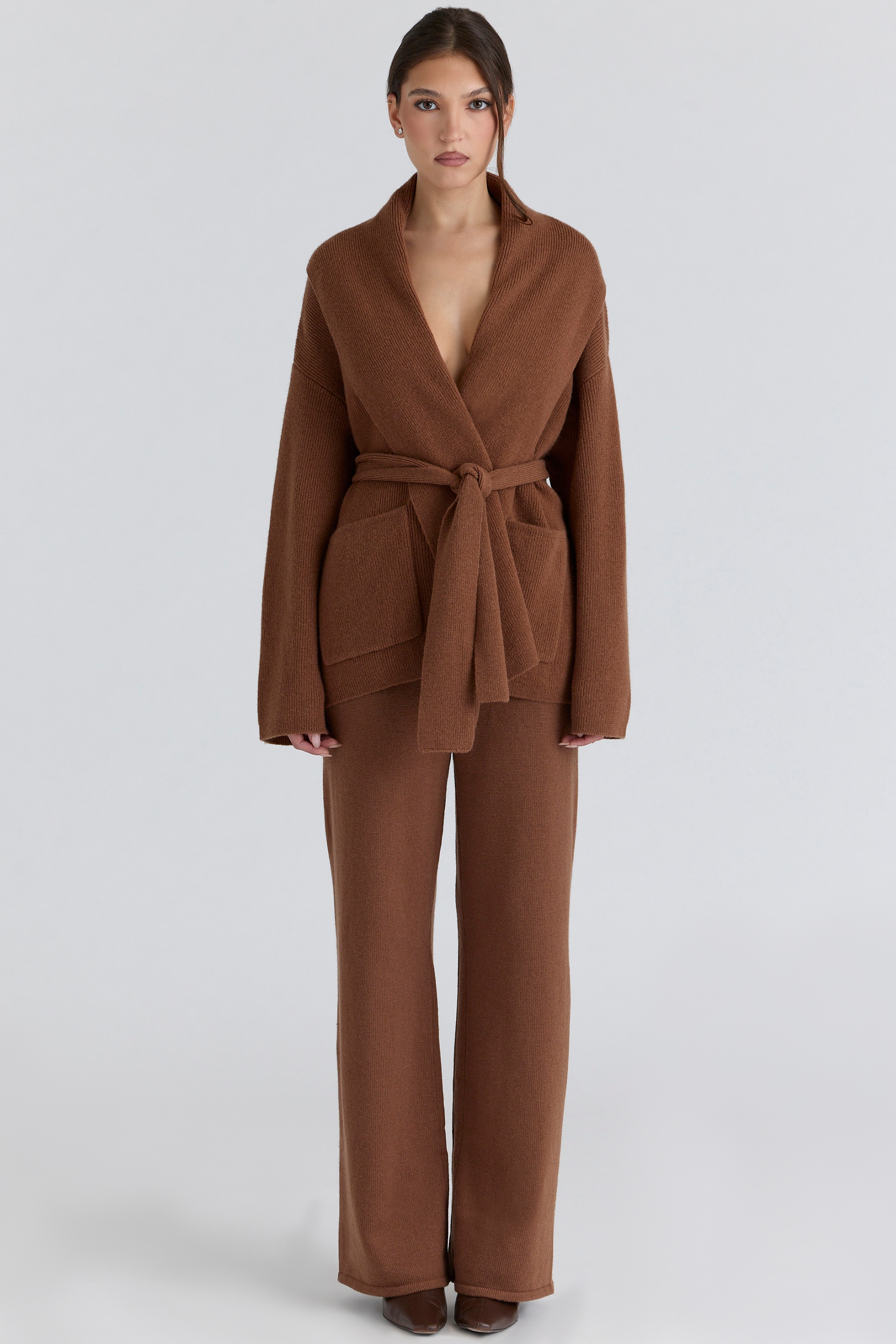 Madison  Tan Pure Wool Draped Front Cardigan — image 5