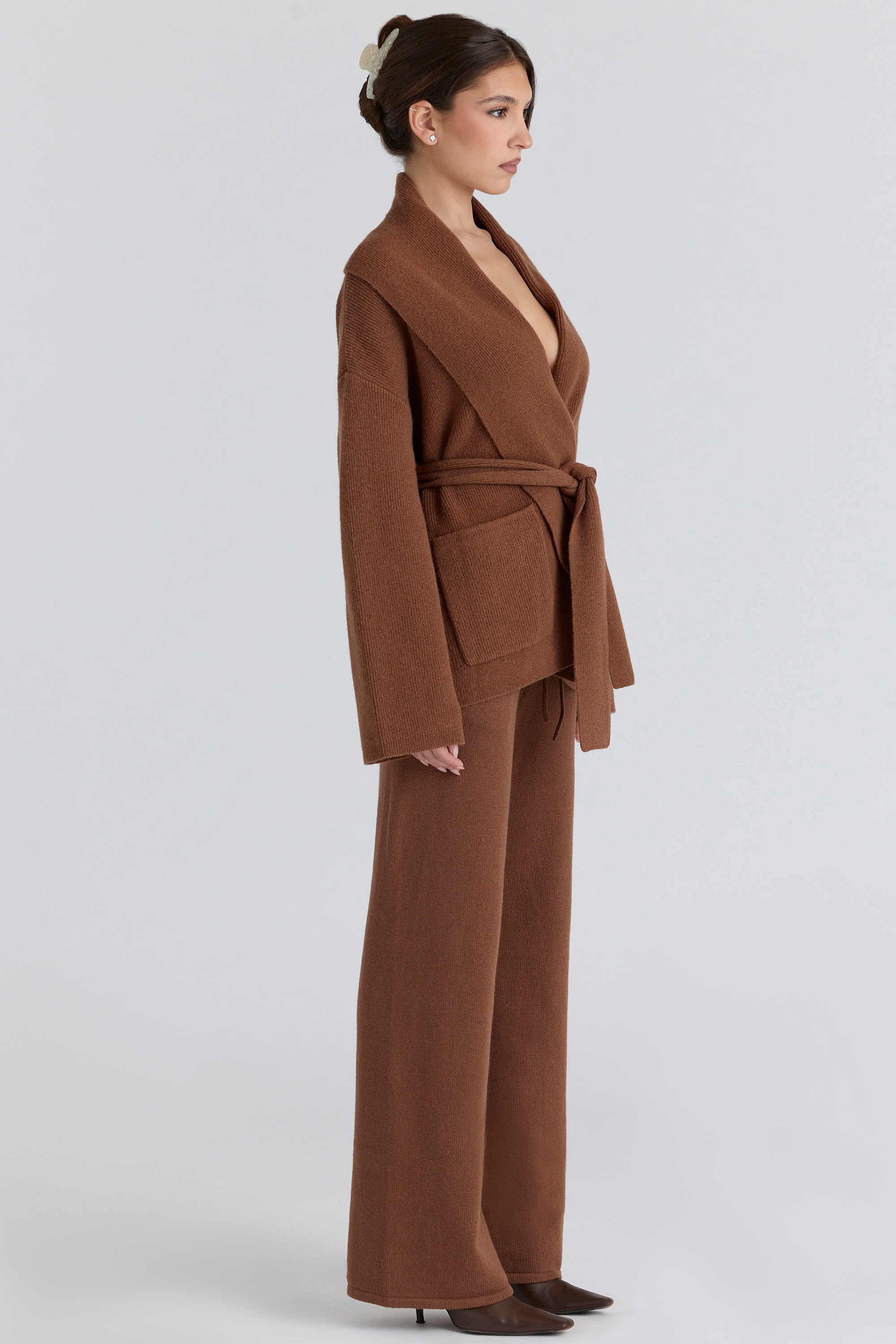 Chelsea  Tan Cashmere + Wool Wide Leg Trousers — image 5
