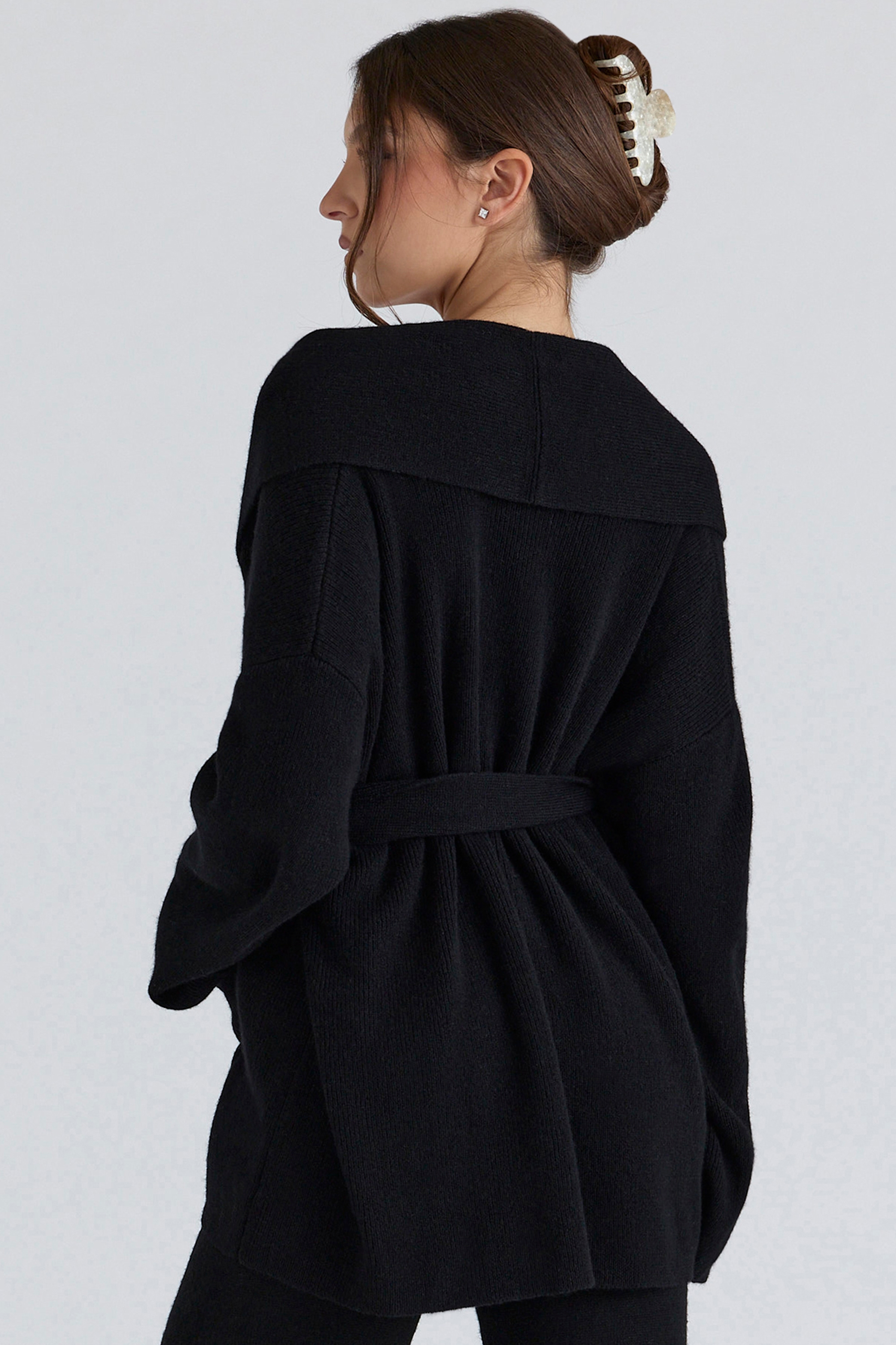Madison  Black Pure Wool Draped Front Cardigan — image 2