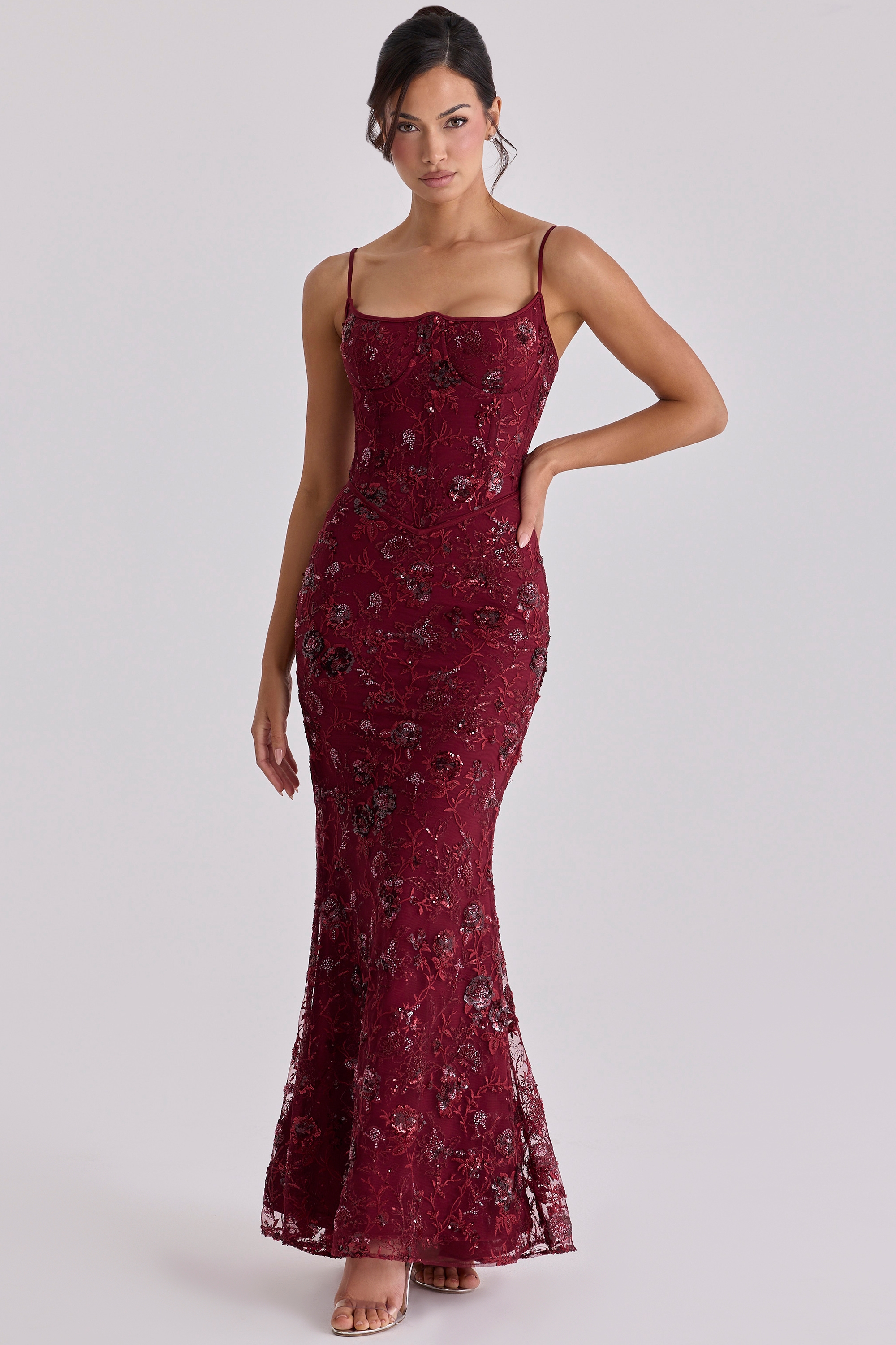 Naima  Wine Hand Beaded Embellished Corset Maxi Dress - Limited Edition — image 1