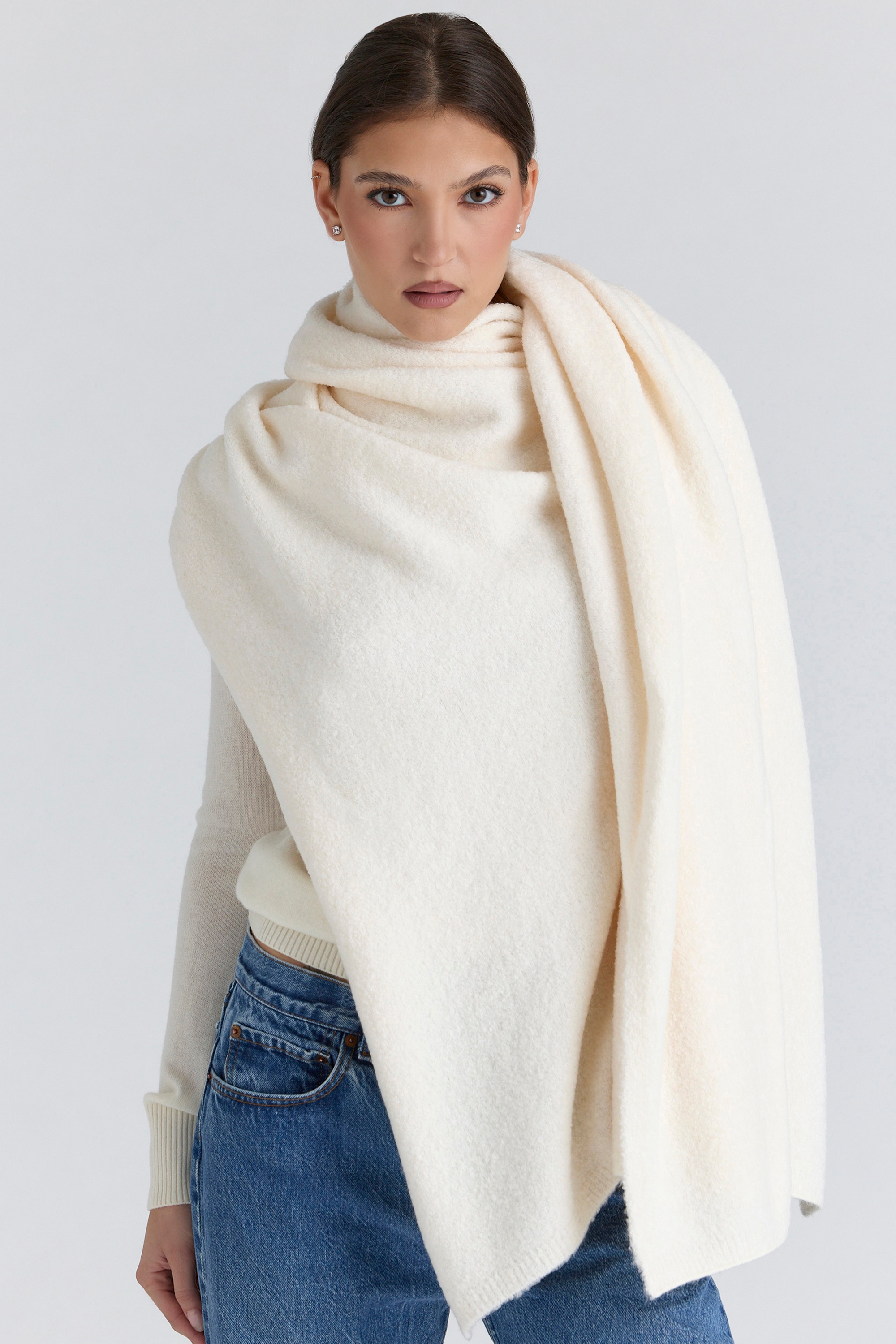 Nara  Ivory Wool Oversized Textured Scarf — image 3