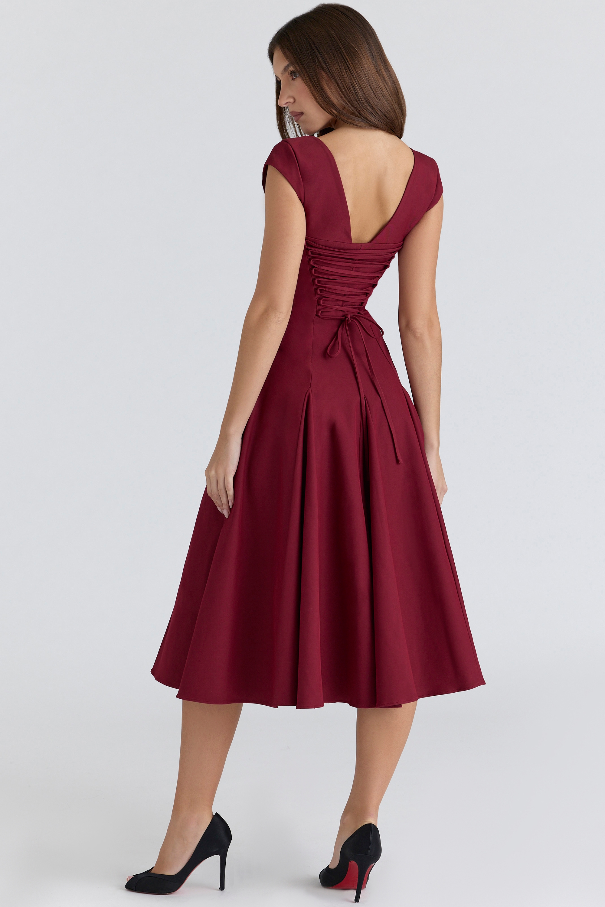 Raisa  Wine Lace Back Twill Midi Dress — image 8