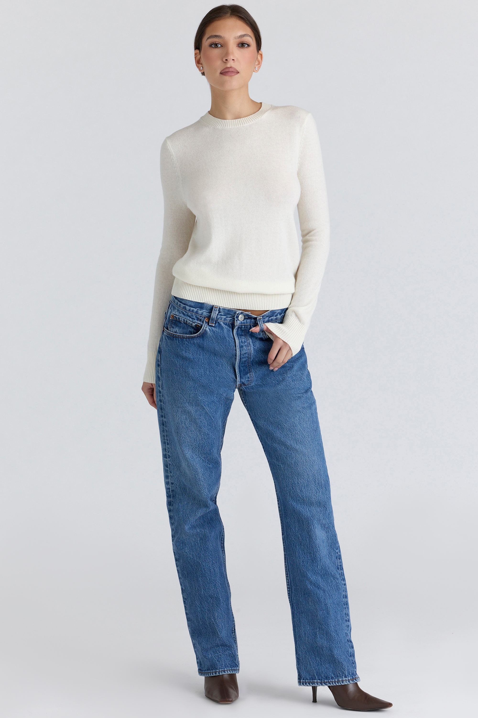 Rochelle  Ivory Cashmere + Wool Crew Neck Sweater — image 5