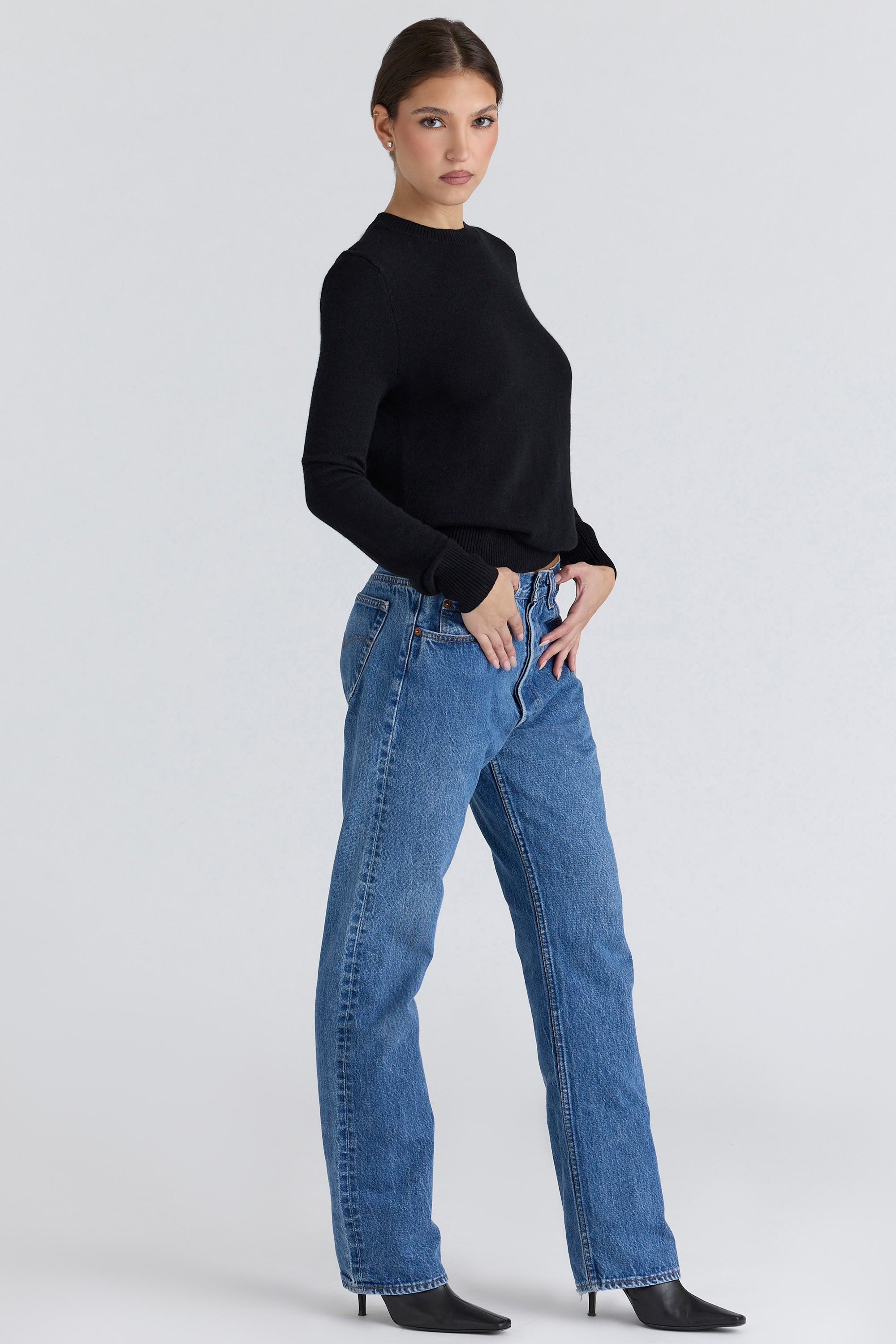 Rochelle  Black Cashmere + Wool Crew Neck Sweater — image 5