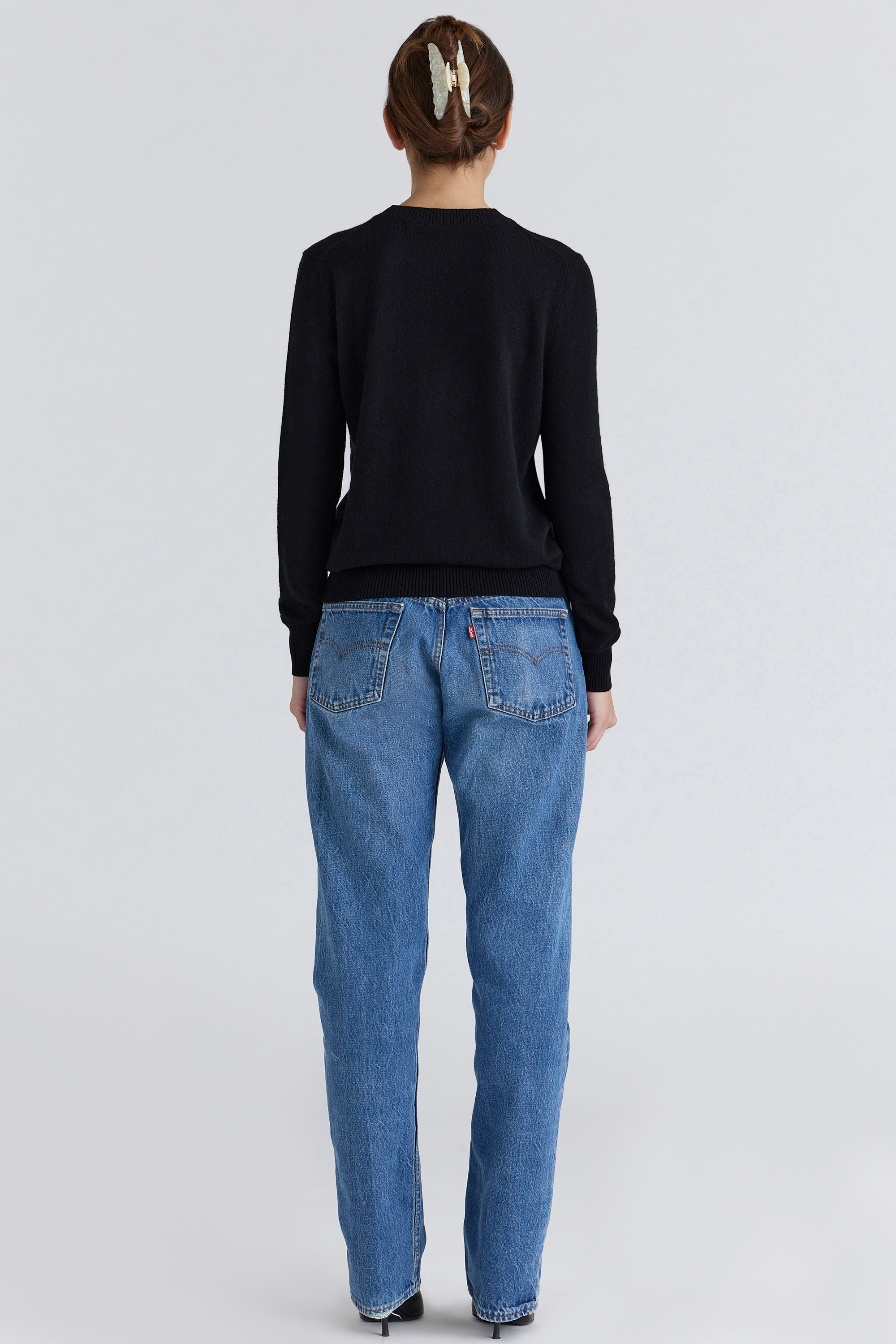 Rochelle  Black Cashmere + Wool Crew Neck Sweater — image 7