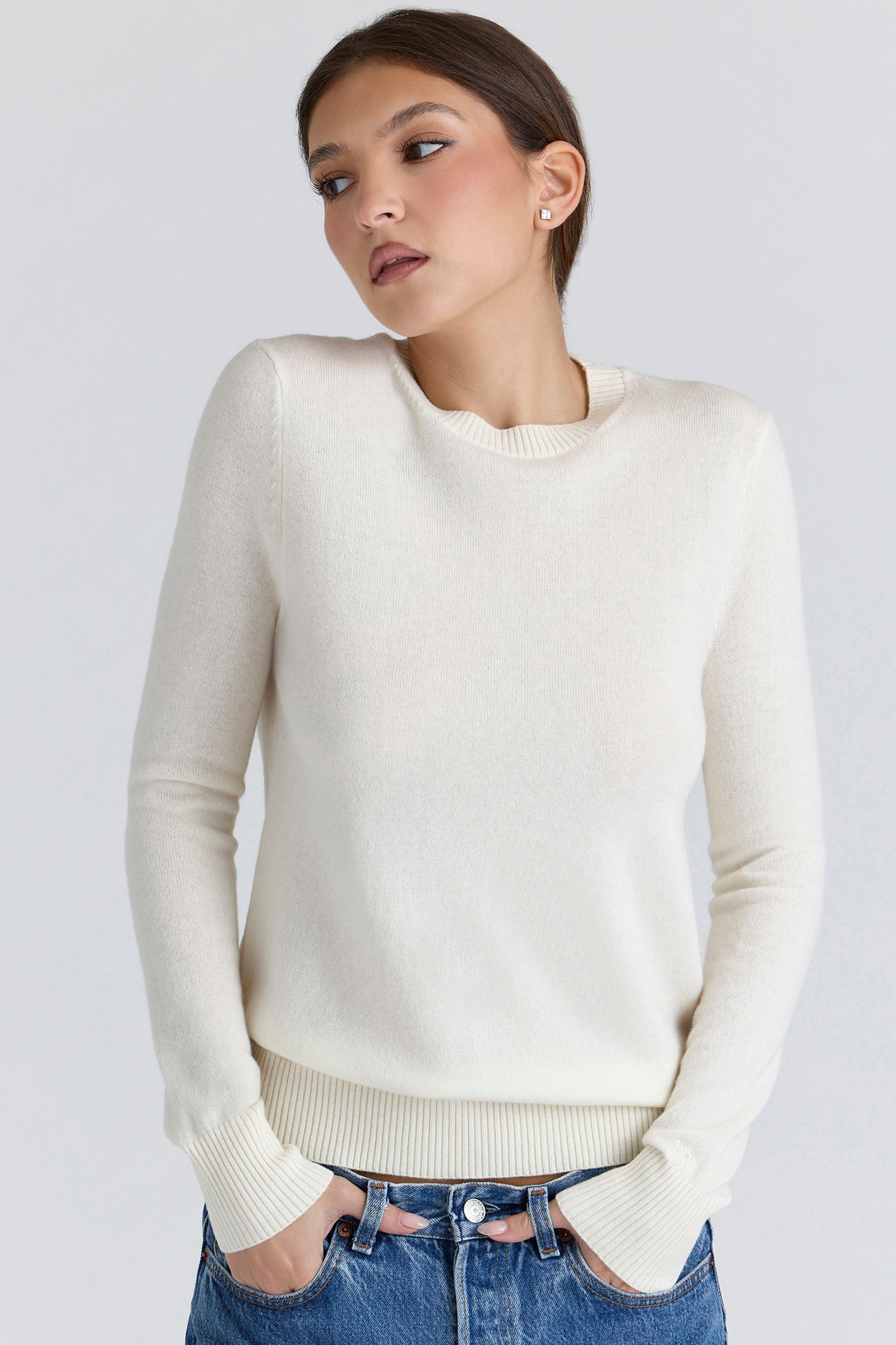 Rochelle  Ivory Cashmere + Wool Crew Neck Sweater — image 3