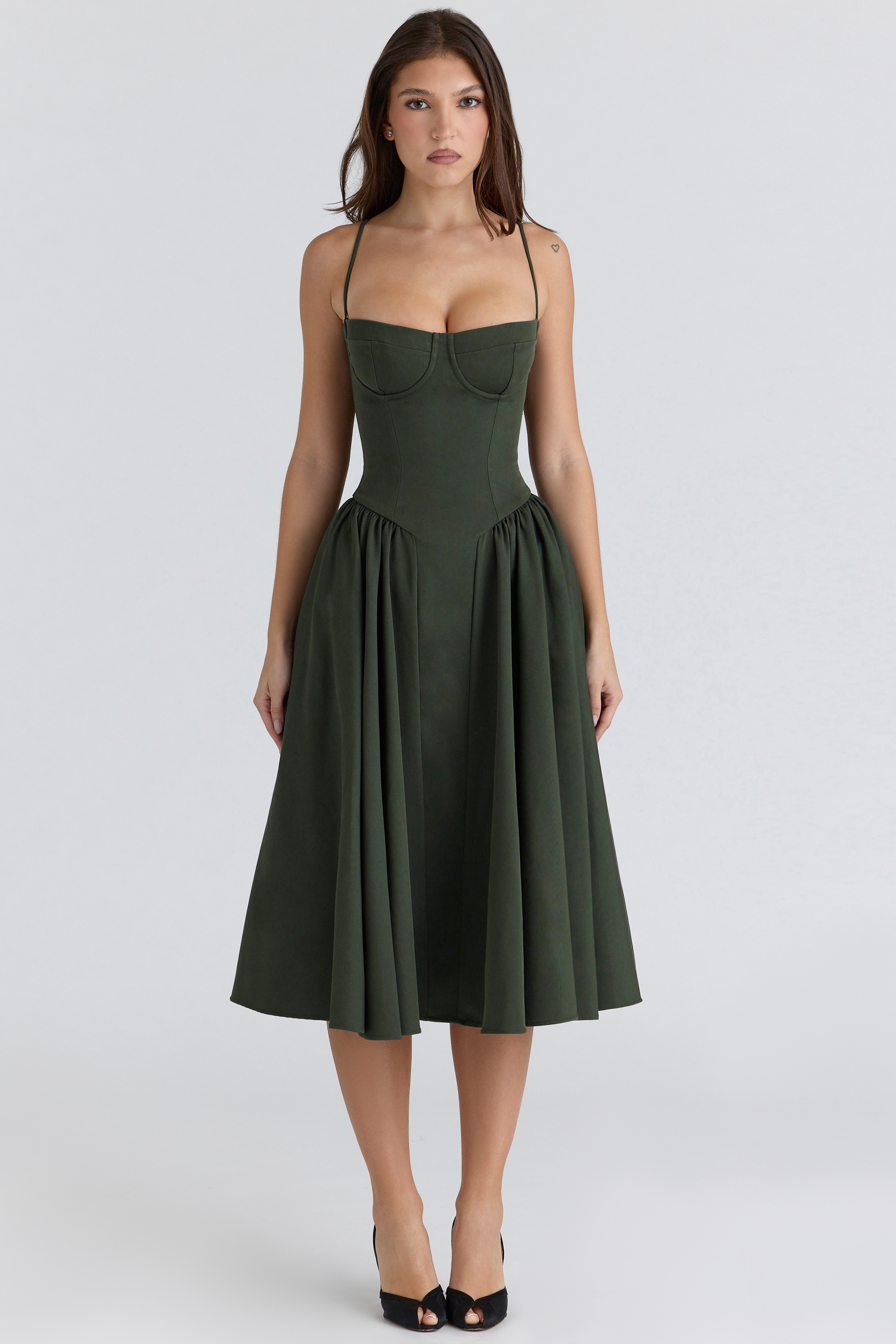 Samaria  Emerald Green Corset Midi Dress — image 1