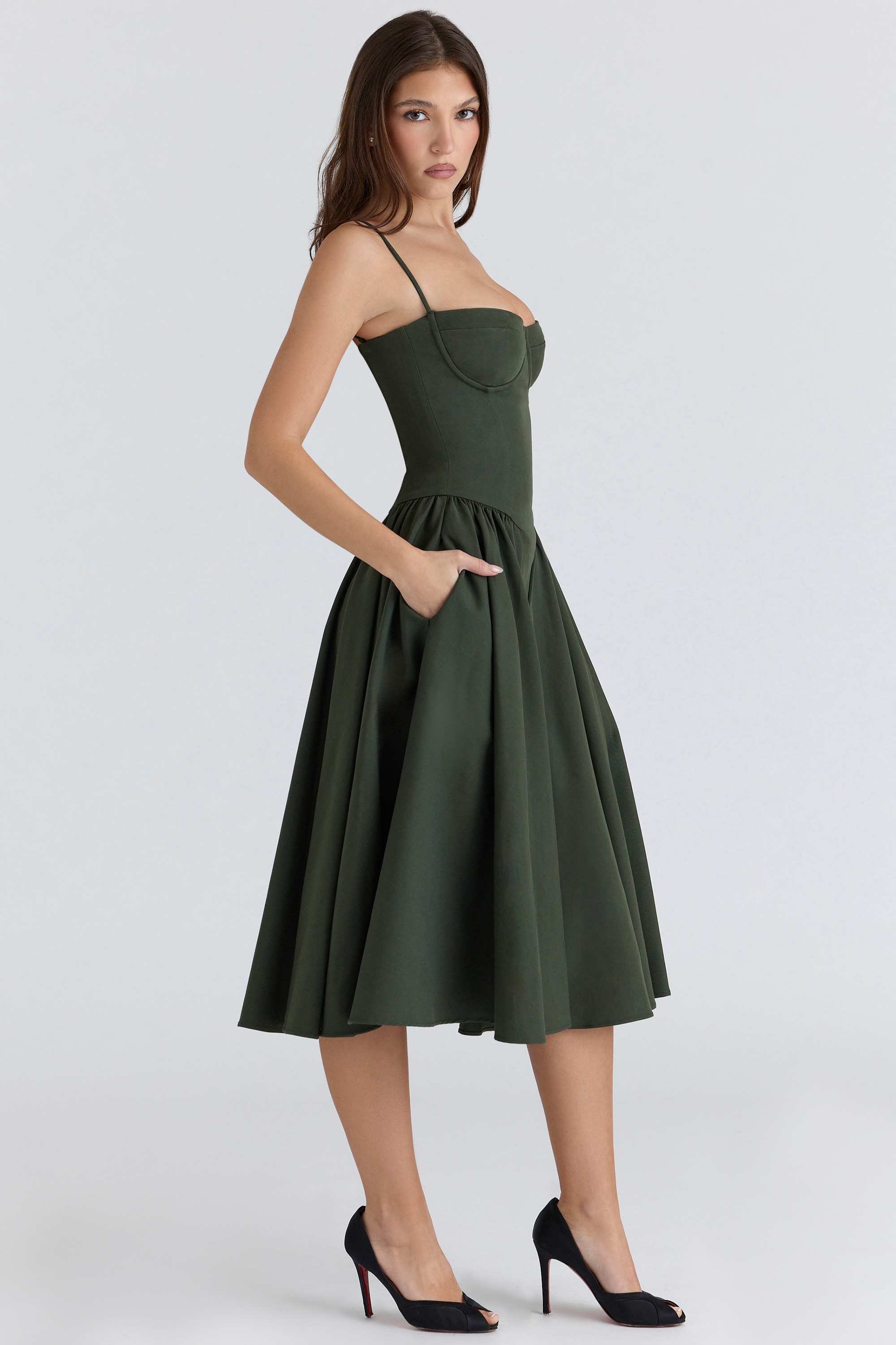 Samaria  Emerald Green Corset Midi Dress — image 7