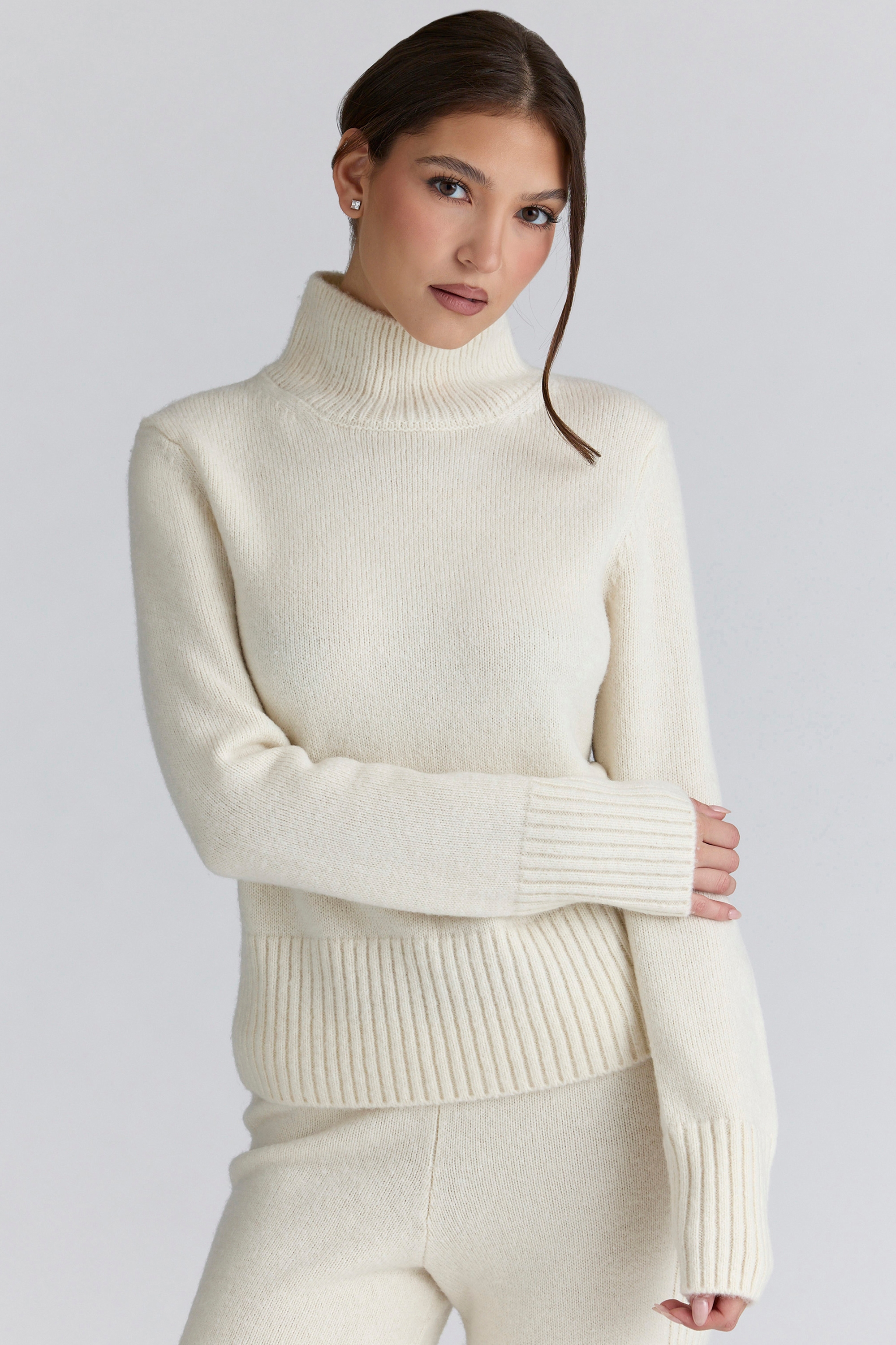 Skye Ivory Merino Wool Roll Neck Sweater