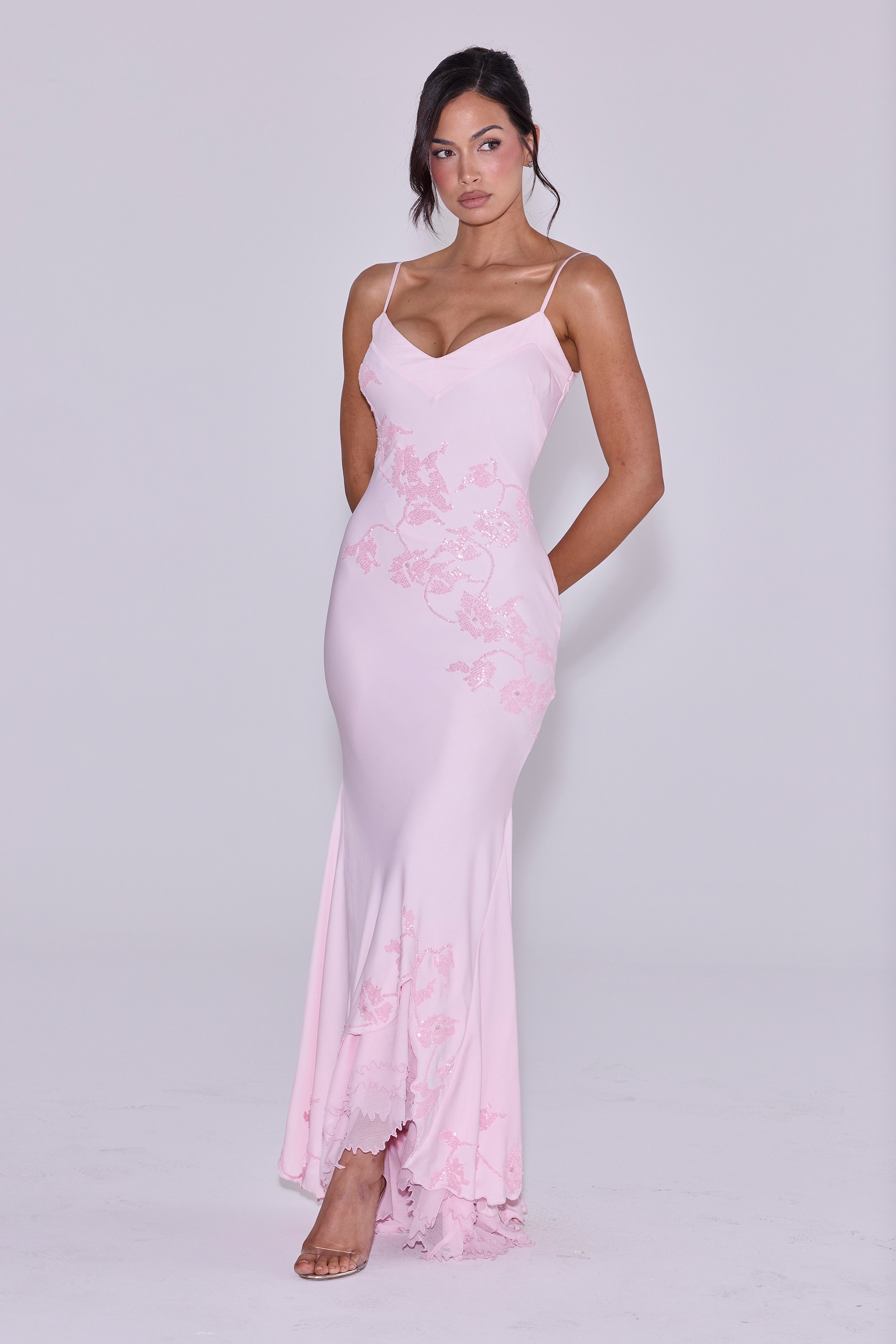 Anastelle  Pink Hand Beaded Embellished Satin Maxi Dress — image 8