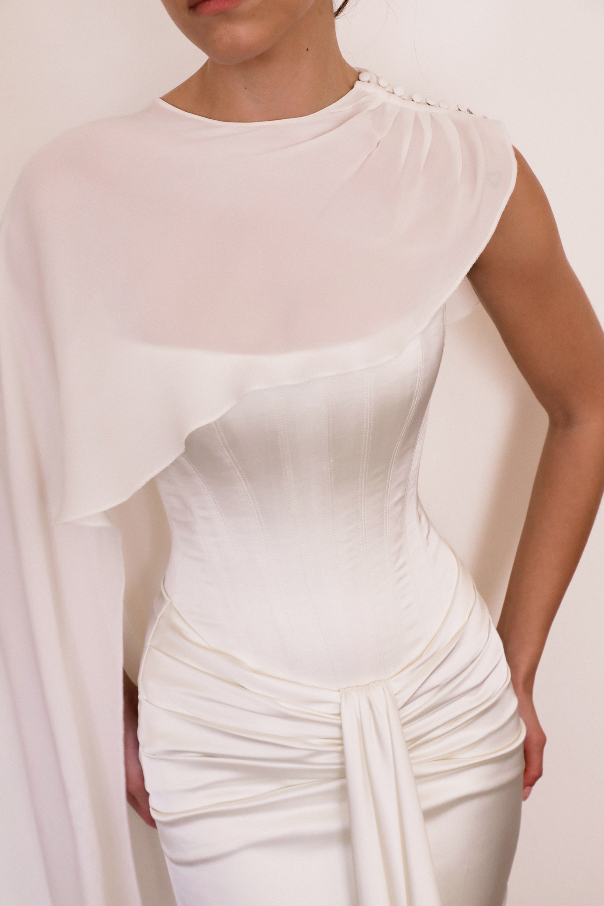 Enya  Ivory Draped Pure Silk Asymmetric Shawl — image 9