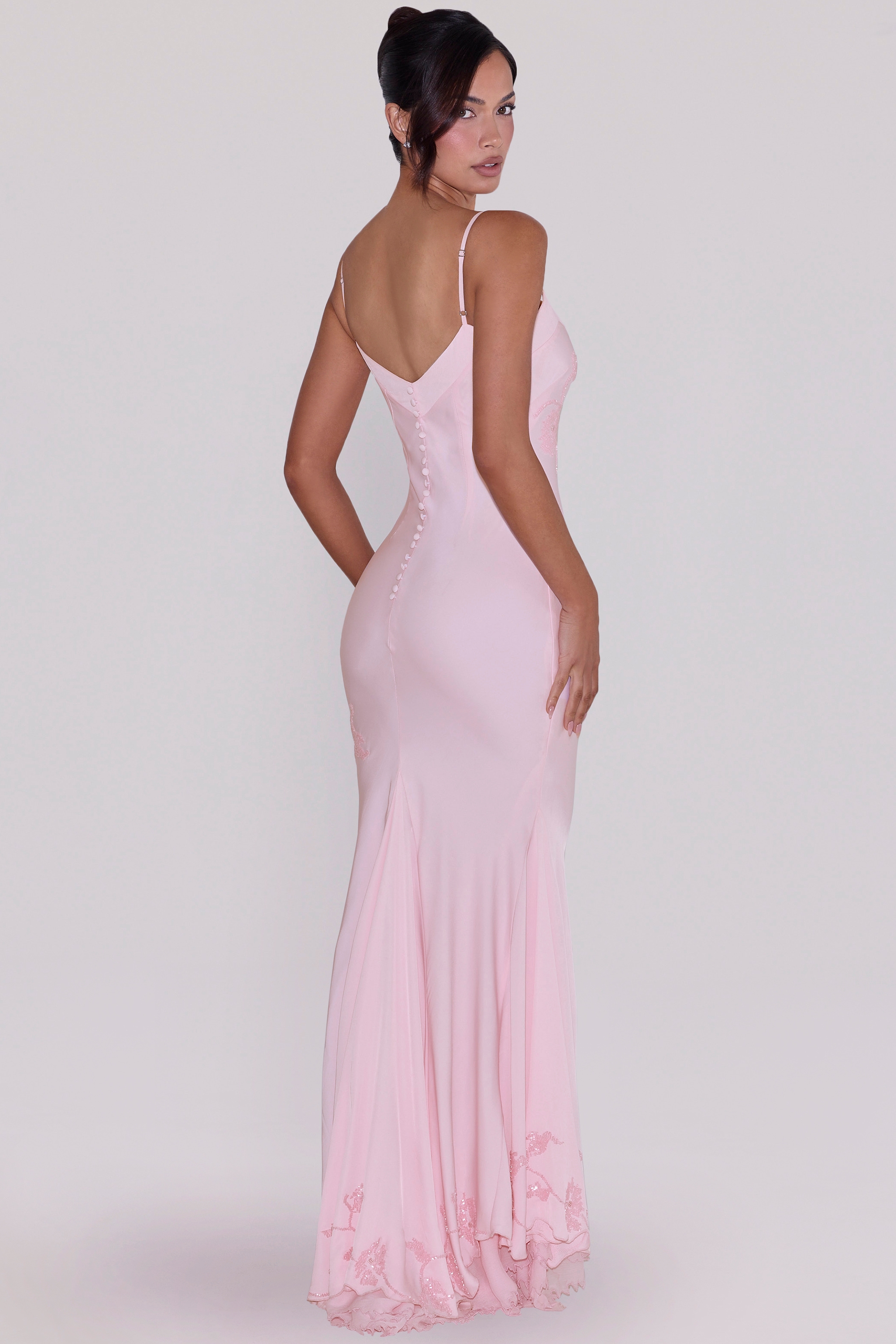 Anastelle  Pink Hand Beaded Embellished Satin Maxi Dress — image 9