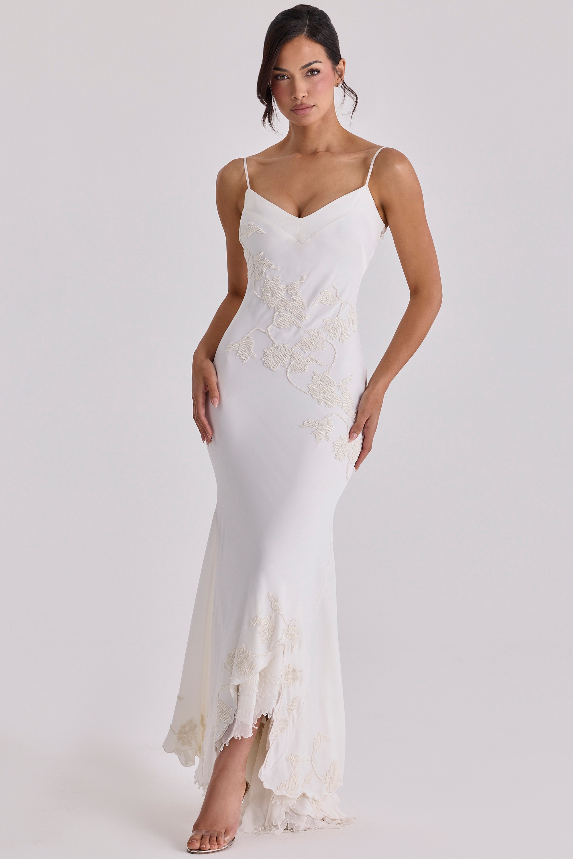 Anastelle  Vintage Ivory Satin Hand Beaded Embellished Maxi Dress — image 4