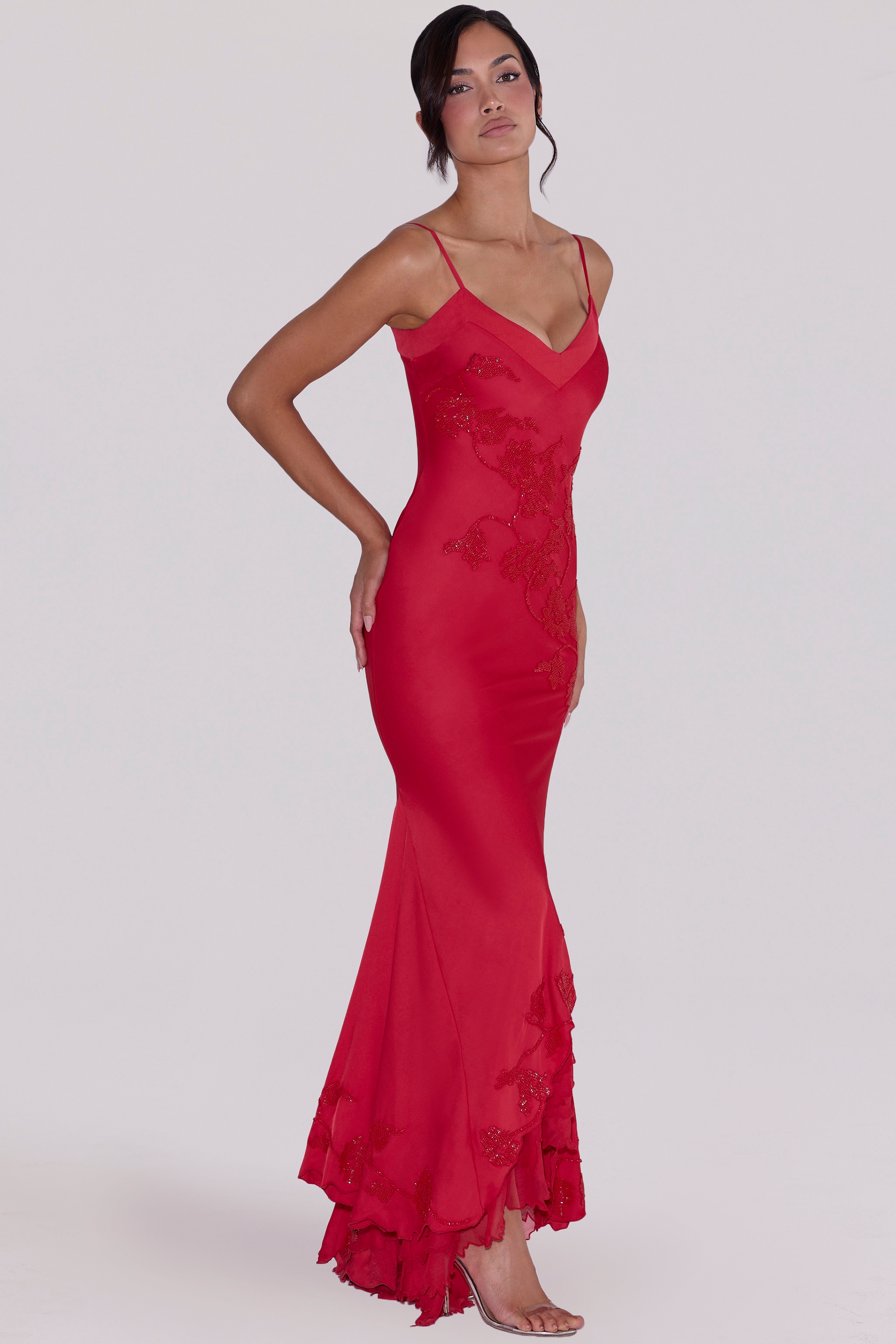 Anastelle  Red Hand Beaded Embellished Satin Maxi Dress - Limited Edition — image 8