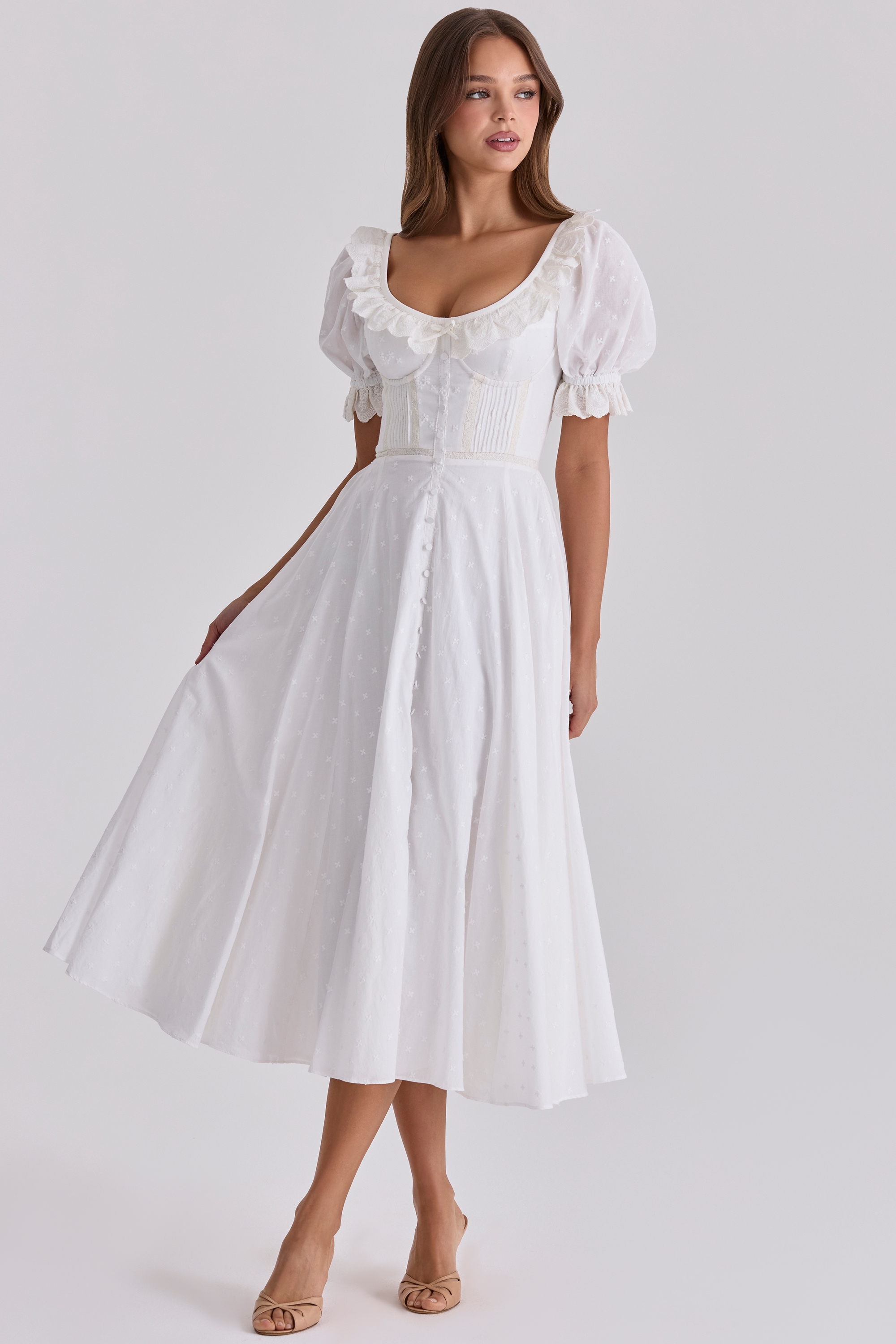 Bella  White Broderie Anglais Babydoll Midi Dress — image 8