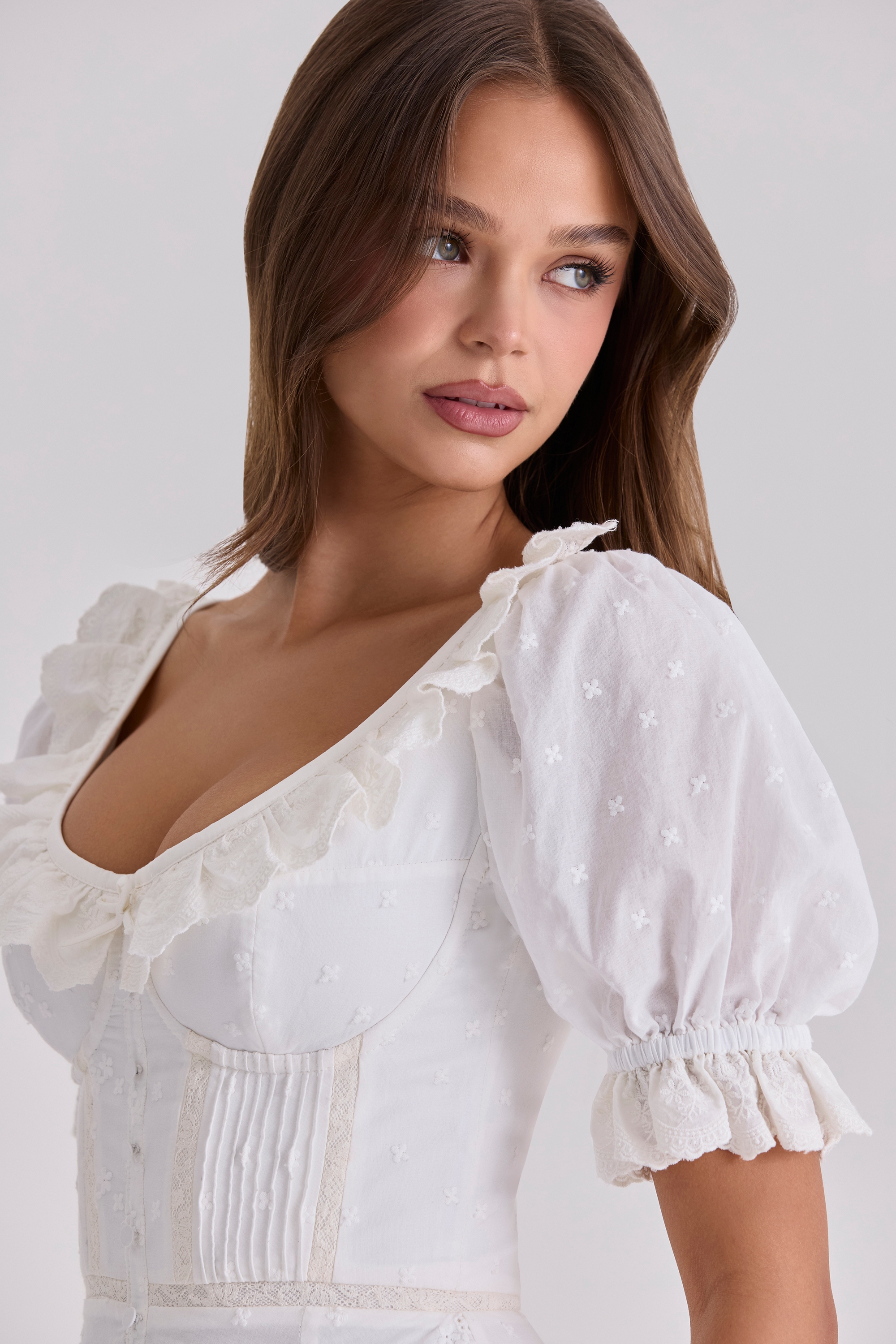 Bella  White Broderie Anglais Babydoll Midi Dress — image 7