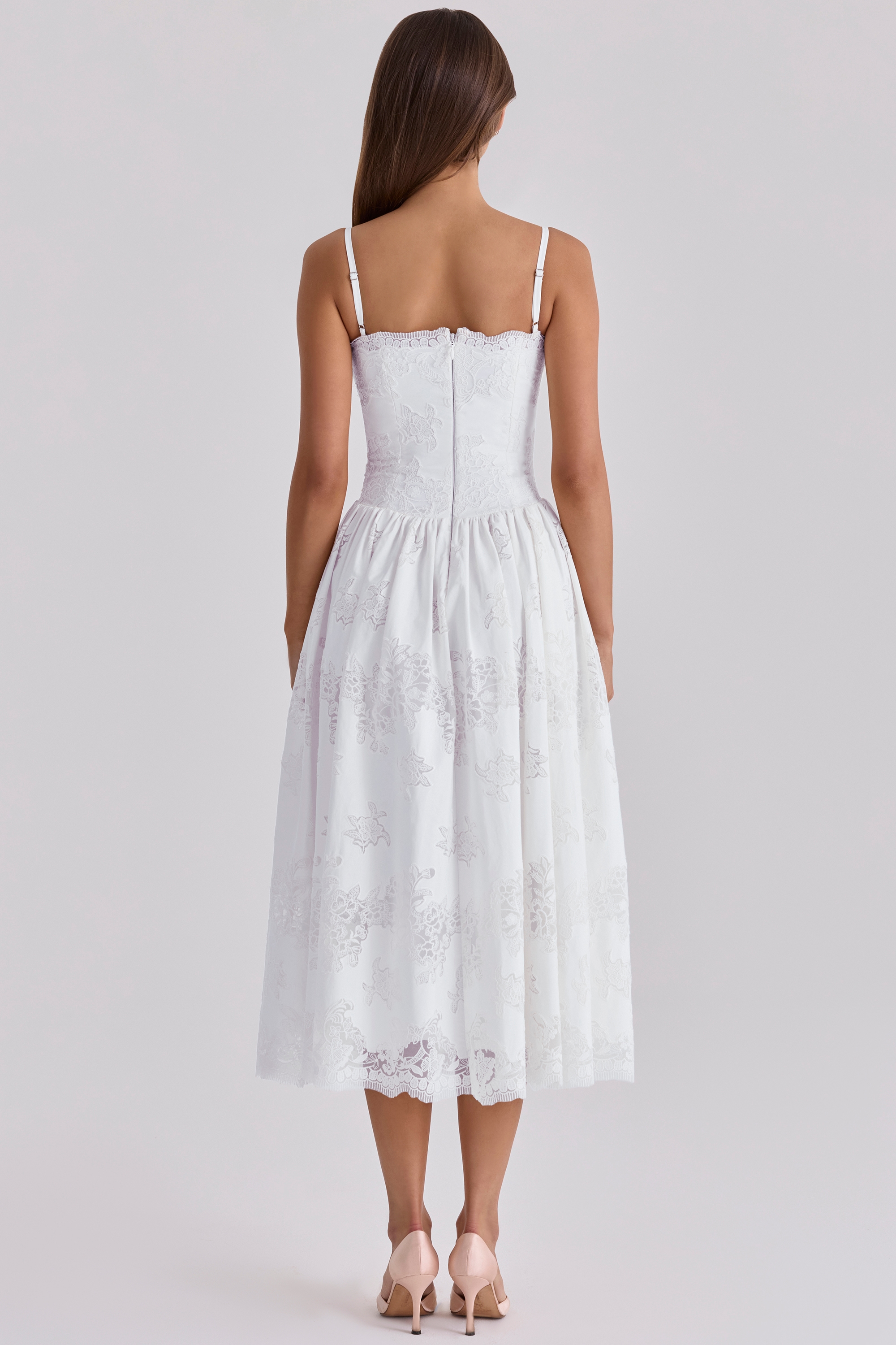 Chloe  White Custom Lace + Cotton Midi Sundress — image 10