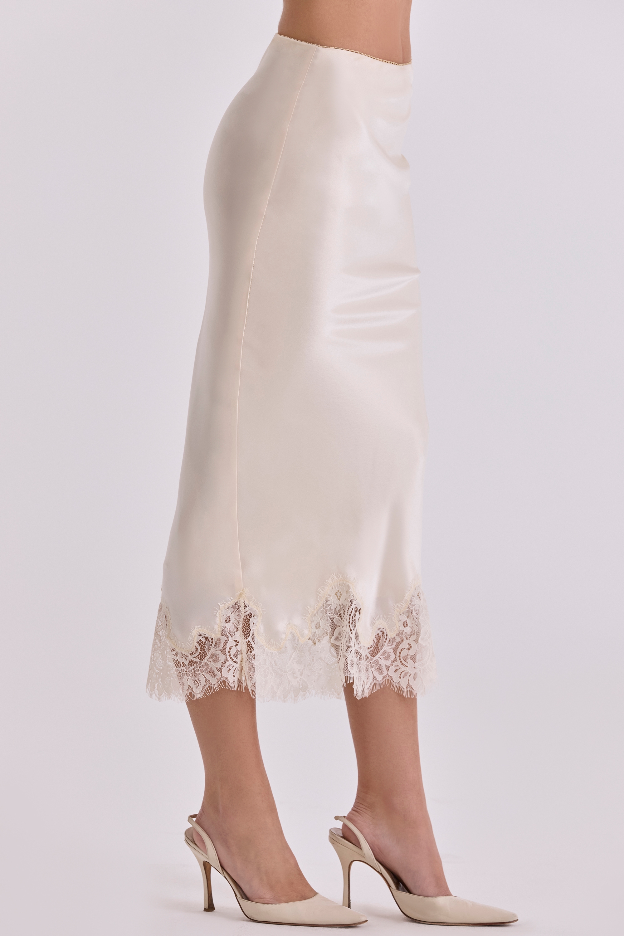 Ciara  Vintage Ivory Satin + Lace Midi Skirt — image 9