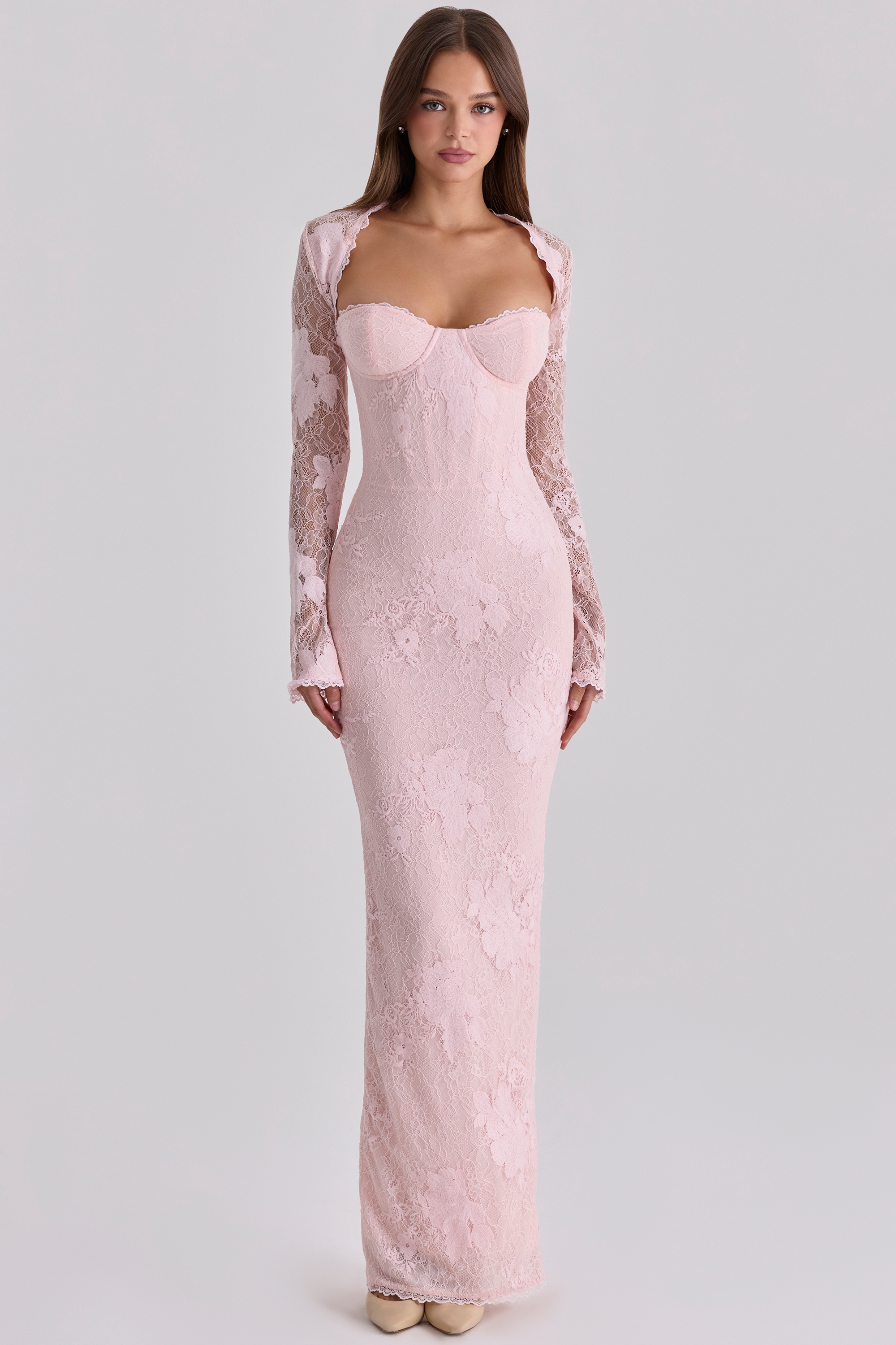 Lucienne Pink Lace Maxi Dress