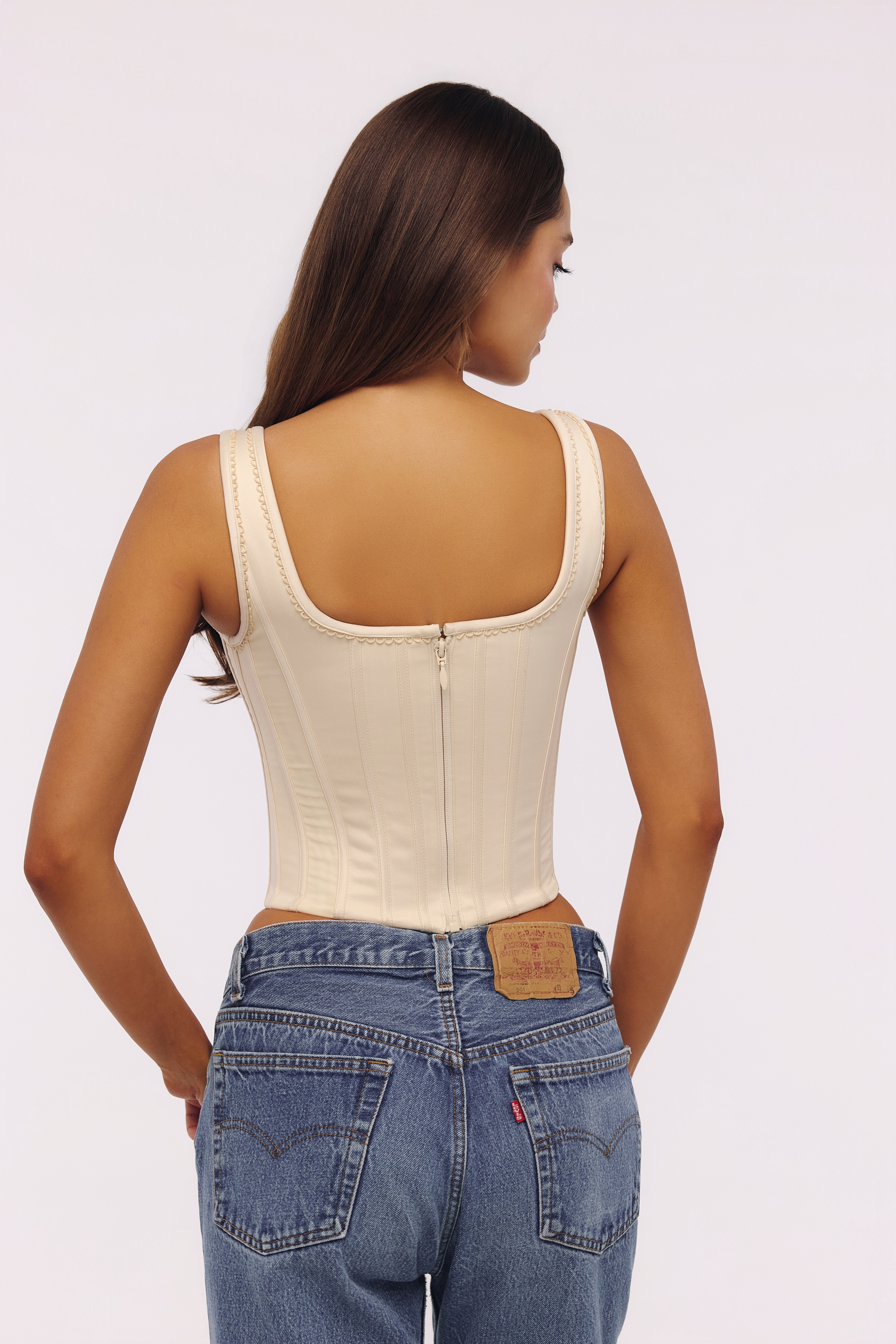 Mimi  Vintage Ivory Embroidered Satin Corset Top — image 6