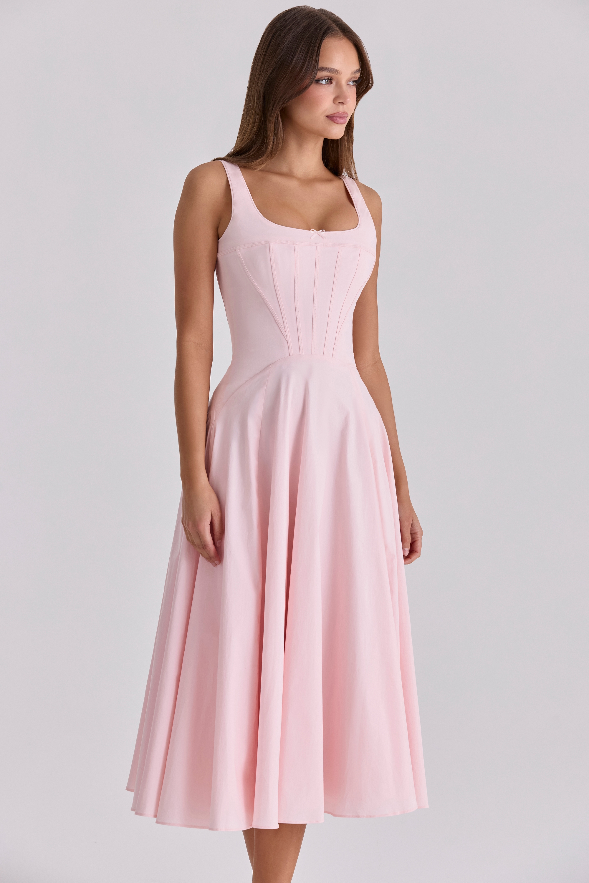Jaime  Pink Cotton Lace Up Midi Sundress — image 5