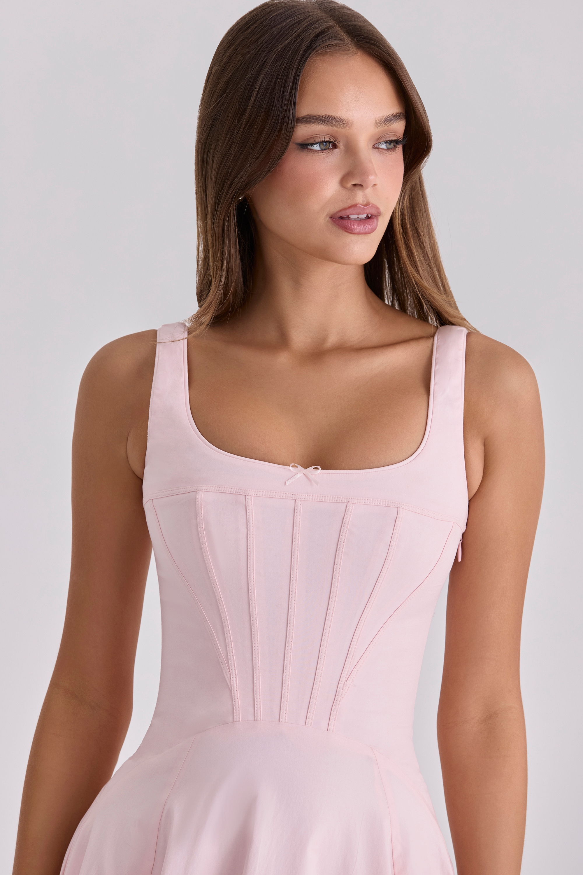 Jaime  Pink Cotton Lace Up Midi Sundress — image 3