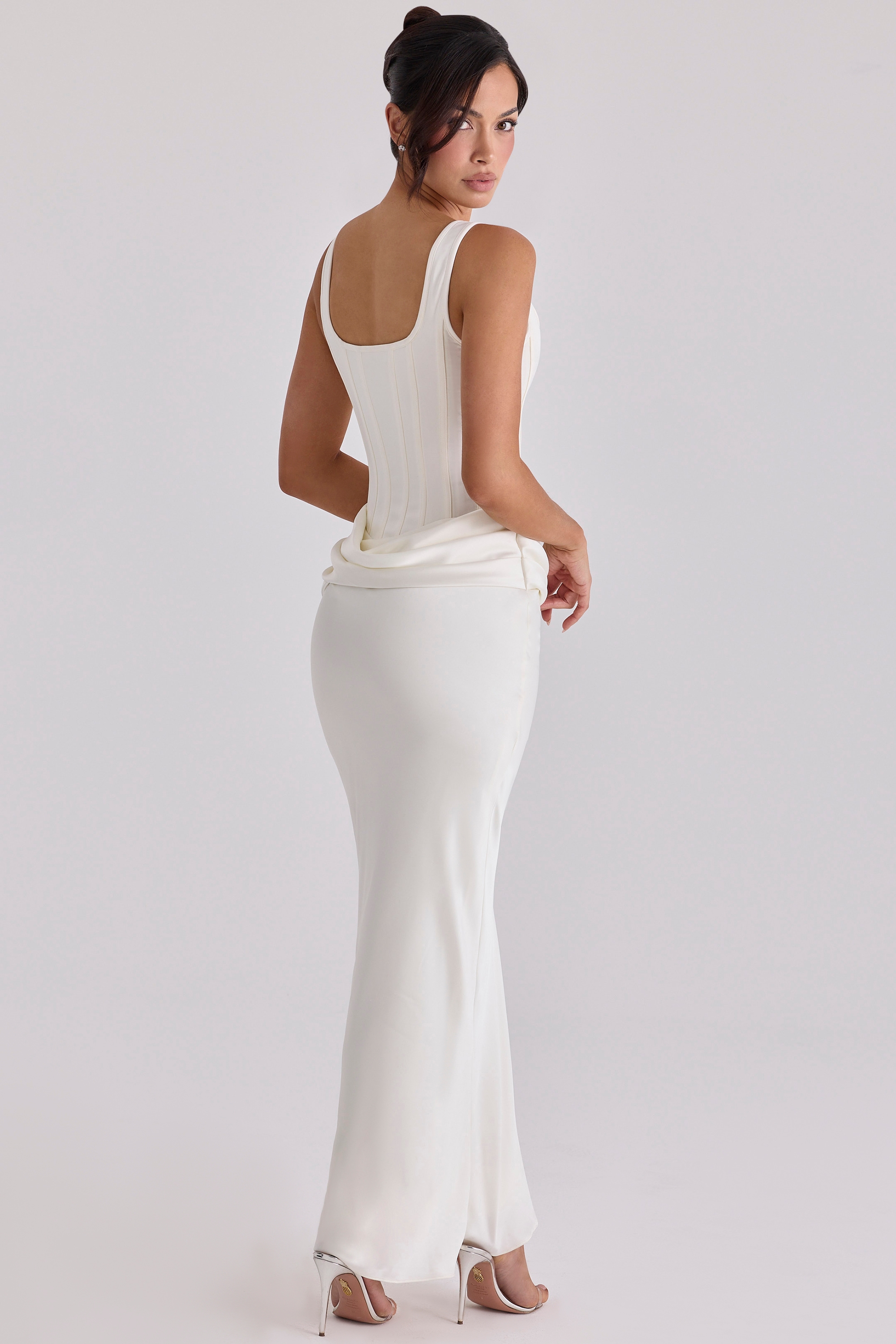 Kira  Ivory Satin Gathered Maxi Dress — image 7