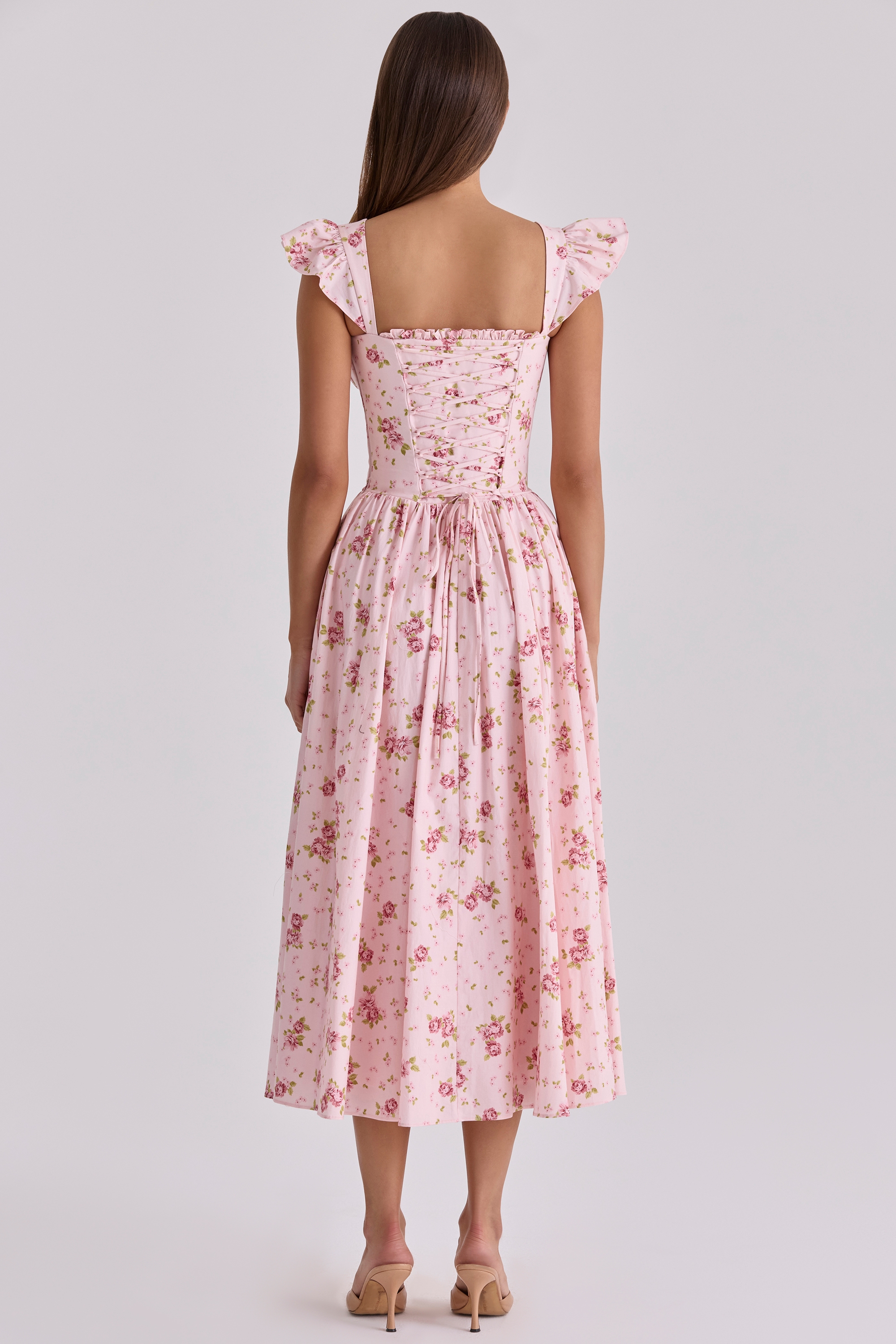 Livia  Pink Vintage Rose Cotton Midi Sundress — image 8