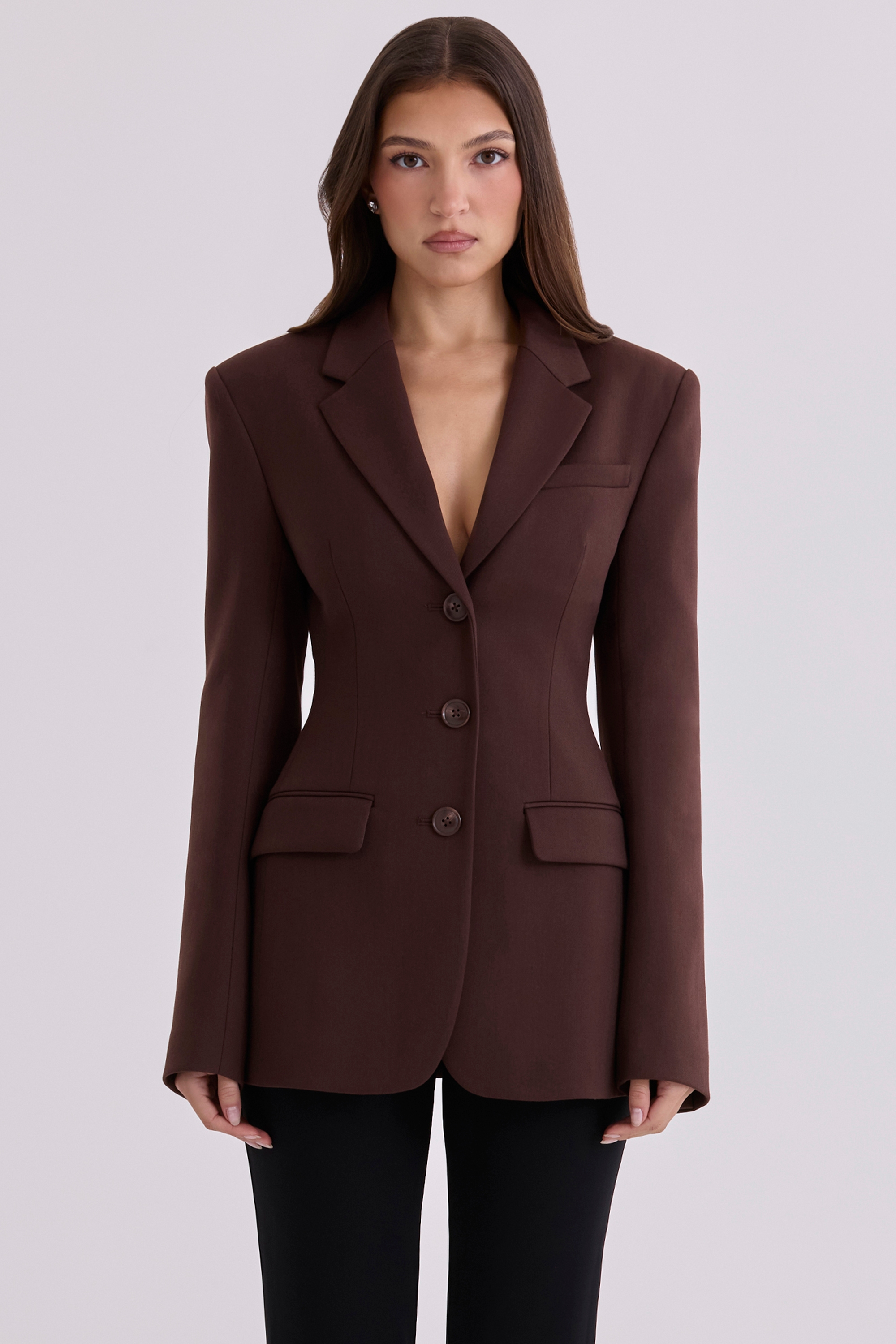 Luella  Chocolate Crepe Hourglass Blazer Jacket — image 1