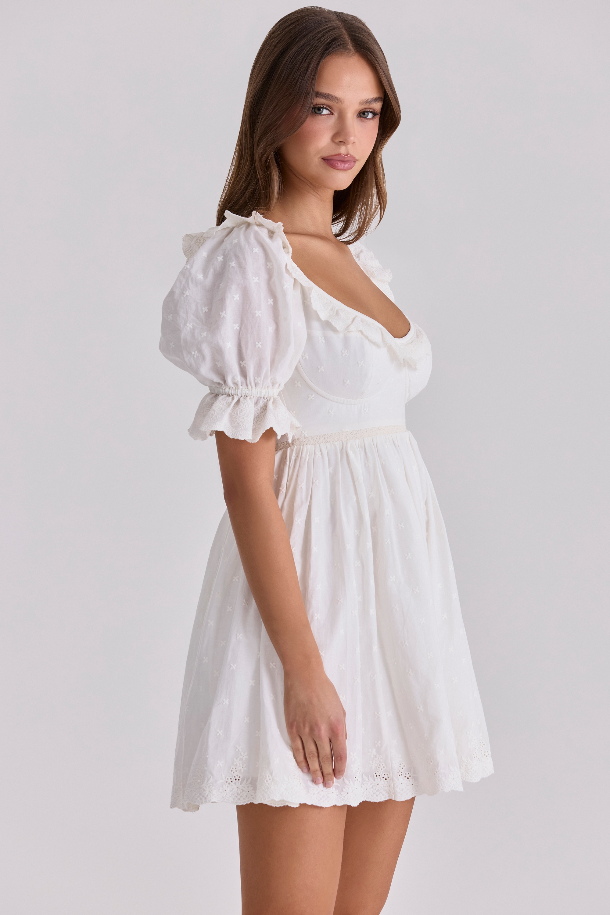 Maisie  White Broderie Anglaise Regency Babydoll Mini Dress — image 8