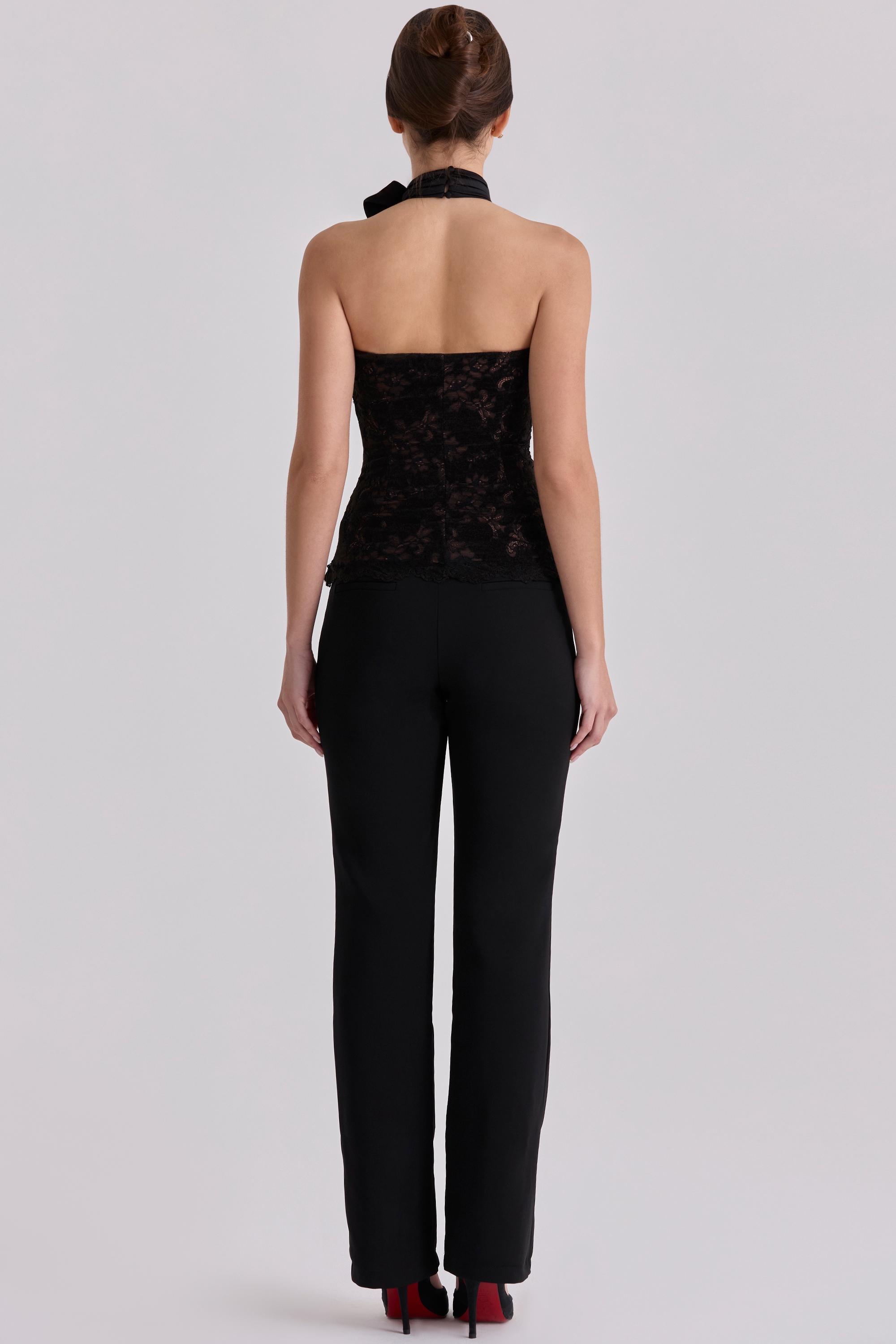Natalya  Black Lace High Neck Top With Detachable Bow — image 7