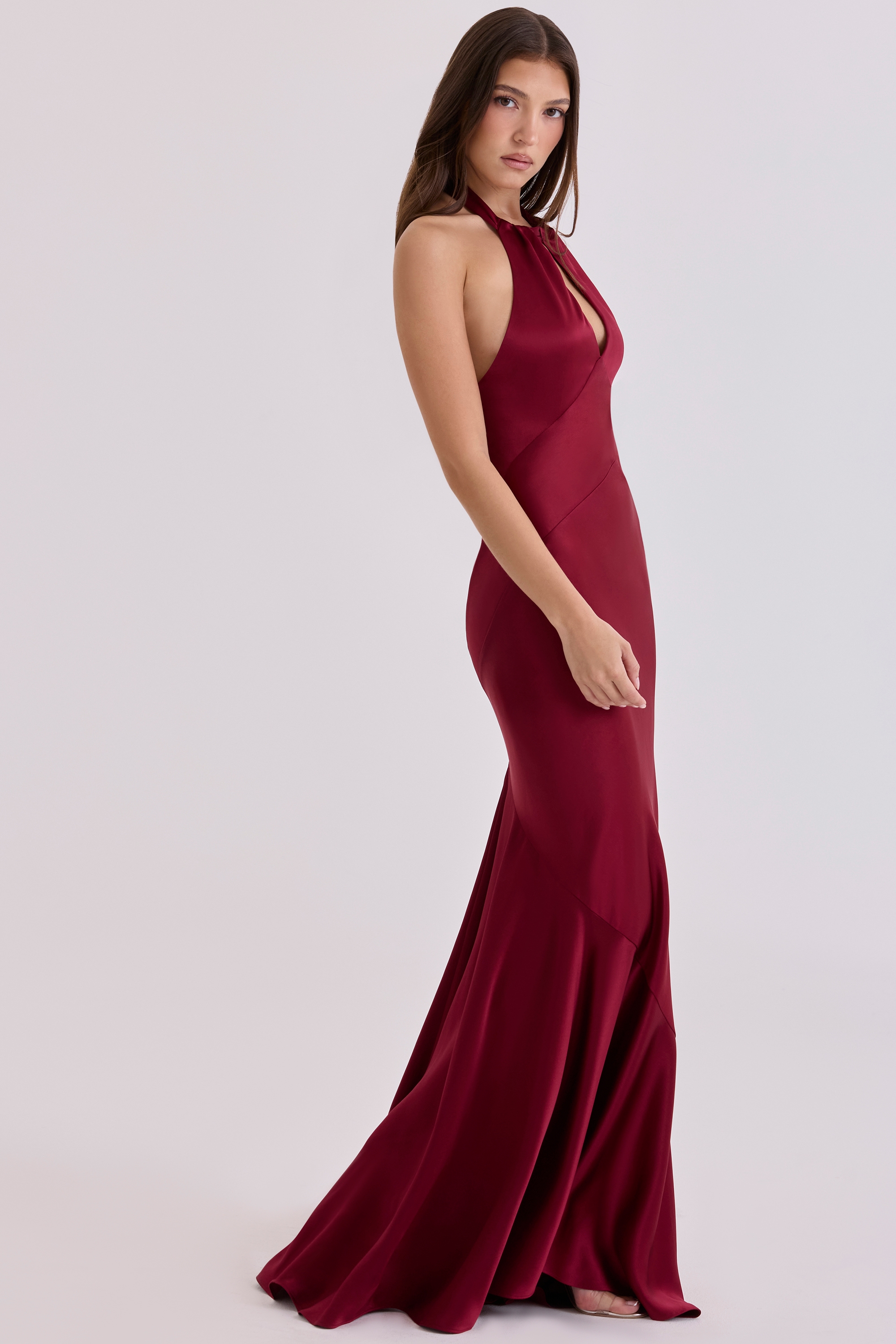Oliviana  Wine Satin Halter Maxi Dress — image 8