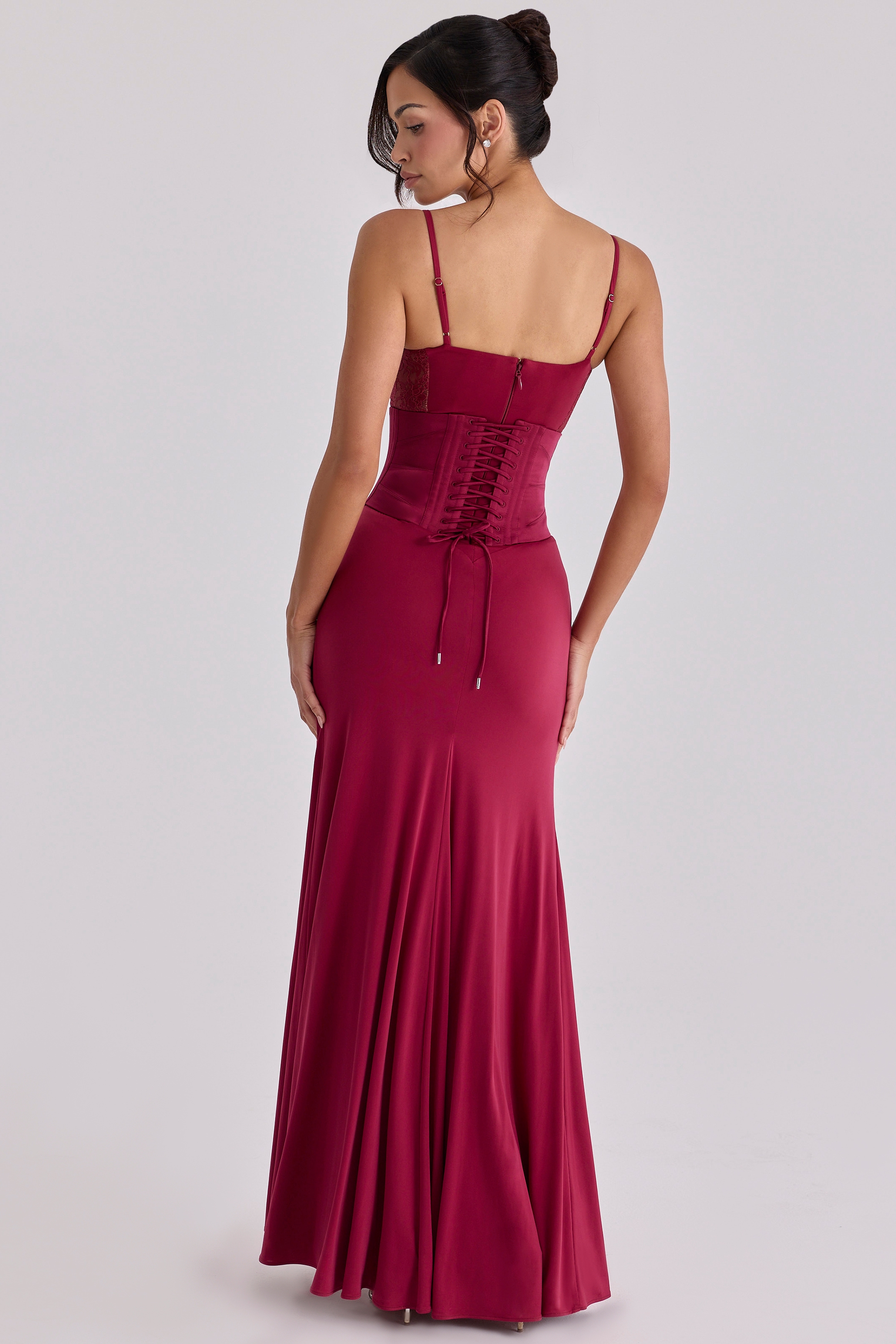 Sabrine  Wine Lace Trim Maxi Dress + Corset — image 9