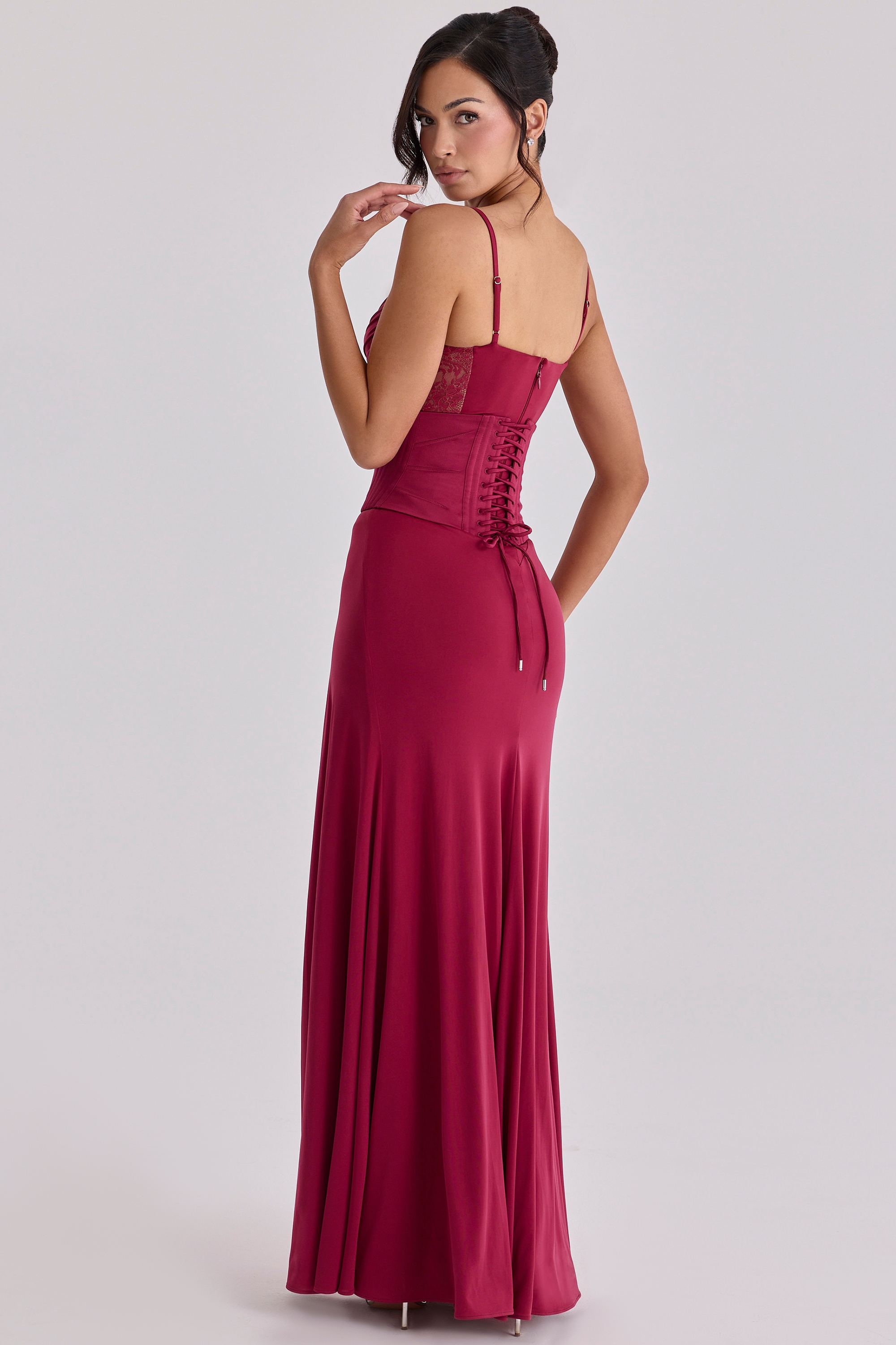 Sabrine  Wine Lace Trim Maxi Dress + Corset — image 8