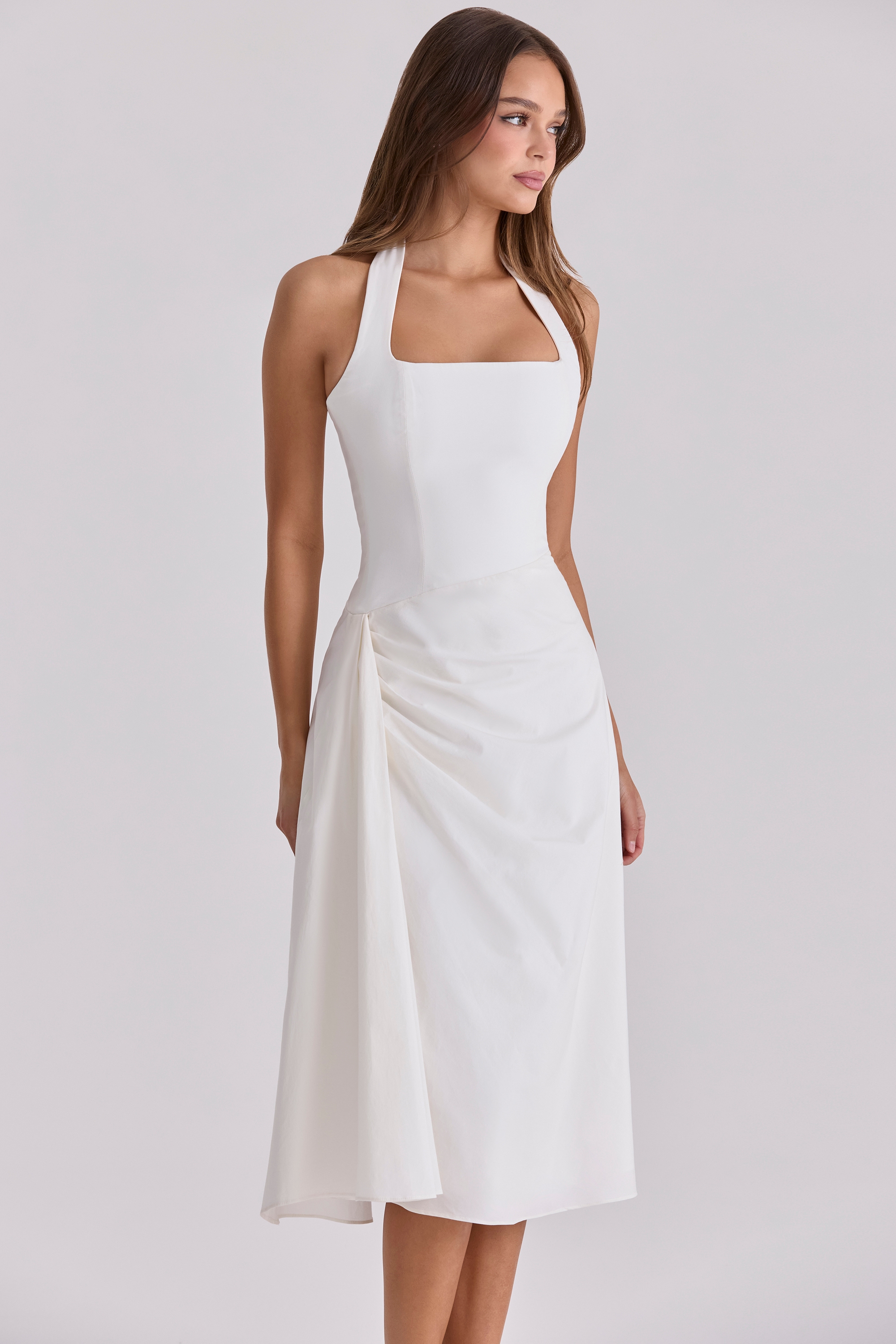 Tallulah  White Halter Neck Cotton Midi Dress — image 8