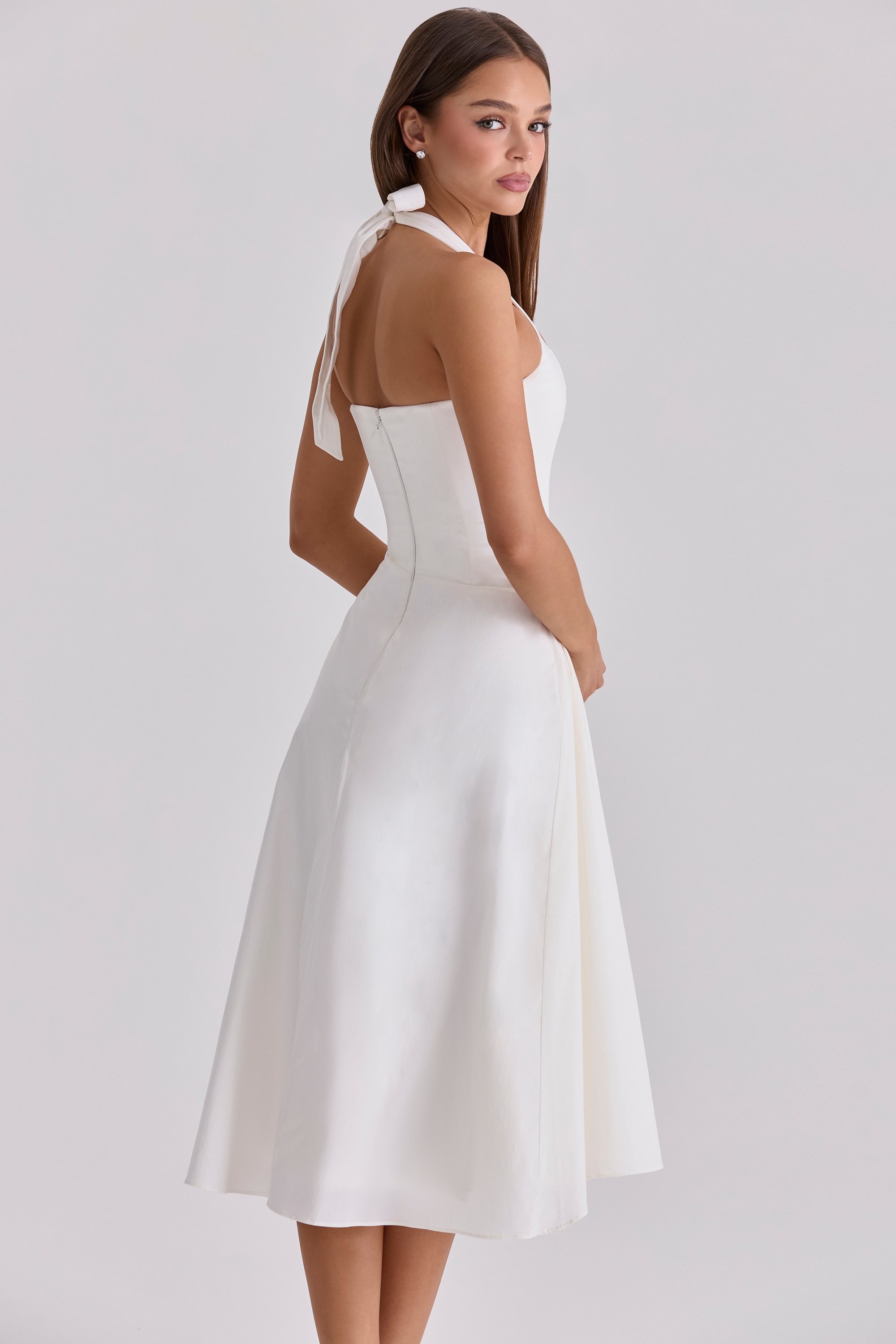 Tallulah  White Halter Neck Cotton Midi Dress — image 11
