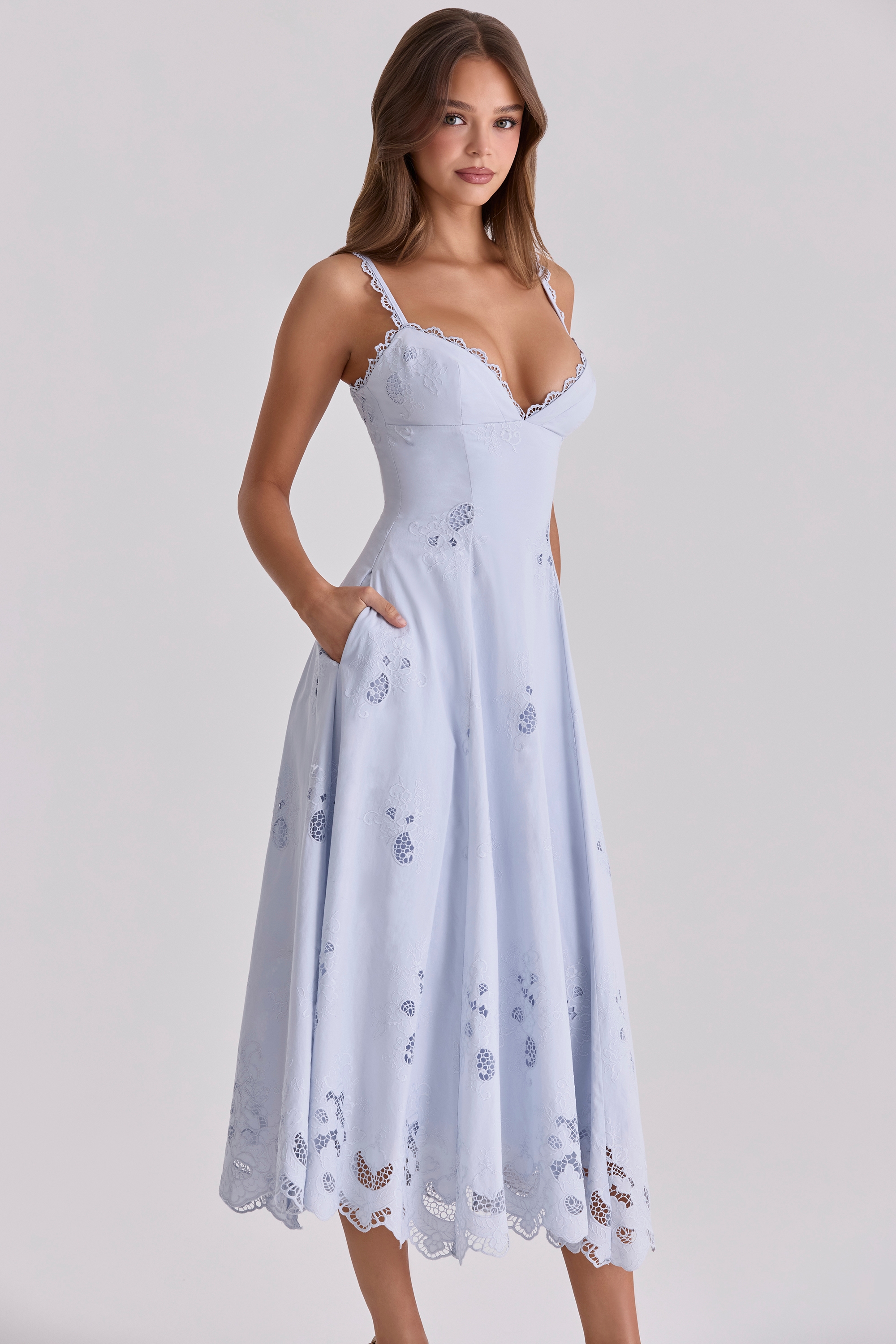 Tatiana  Bluebell Lace + Cotton Broderie Anglais Midi Sundress — image 9