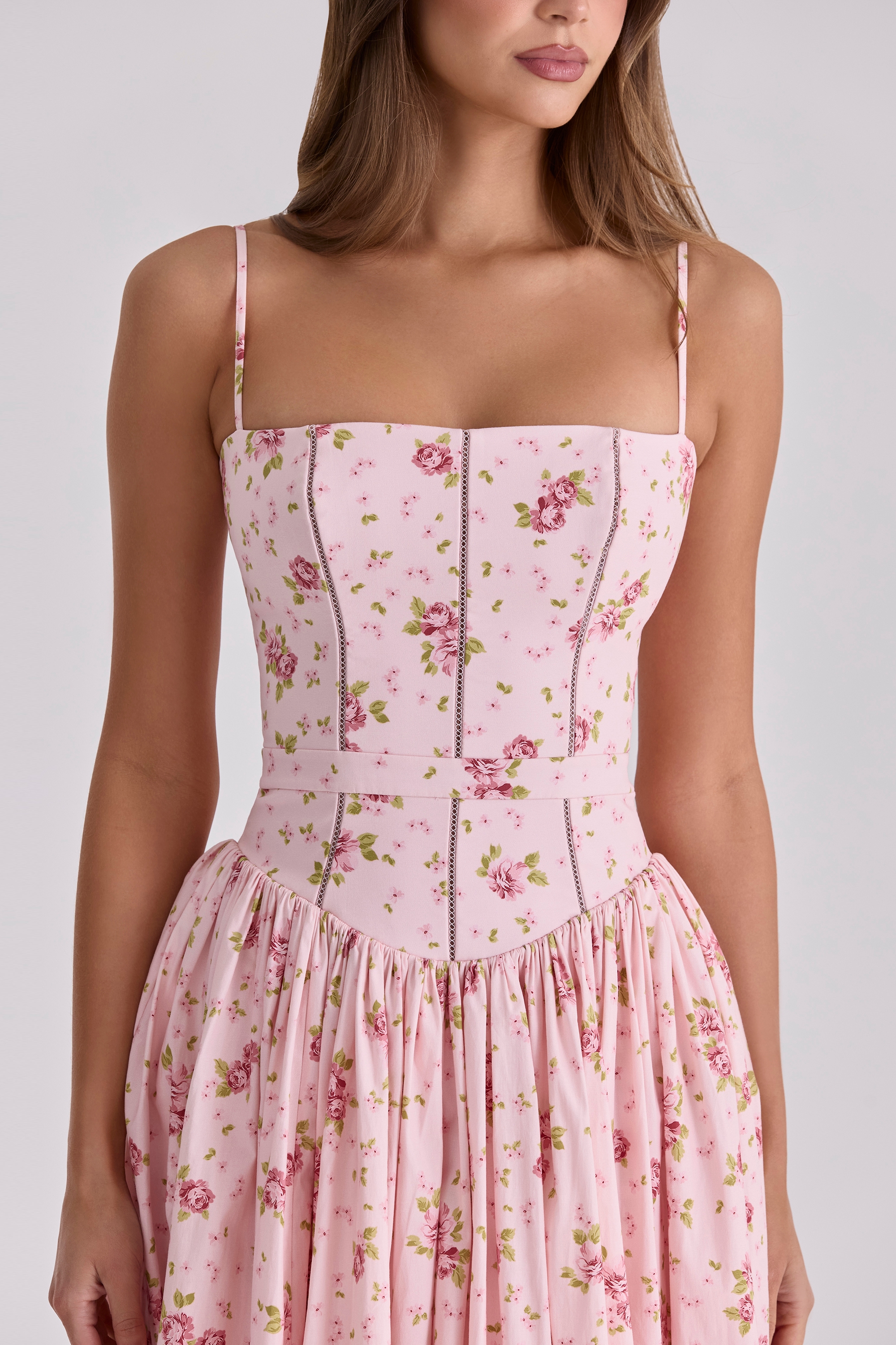 Ysabella  Pink Vintage Rose Print Cotton Midi Sundress — image 3