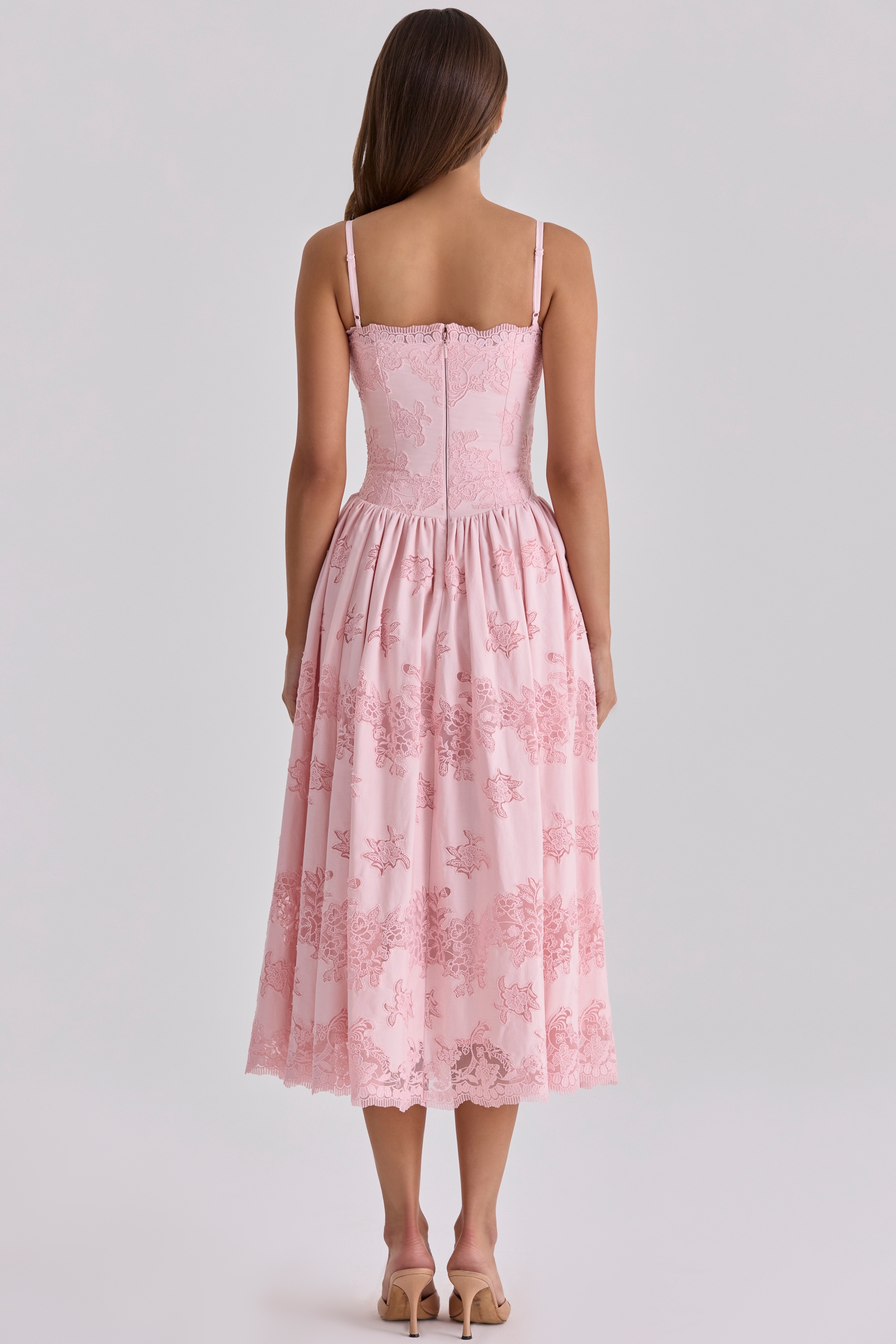 Chloe  Pink Cotton Broderie Anglais Lace Midi Sundress — image 6