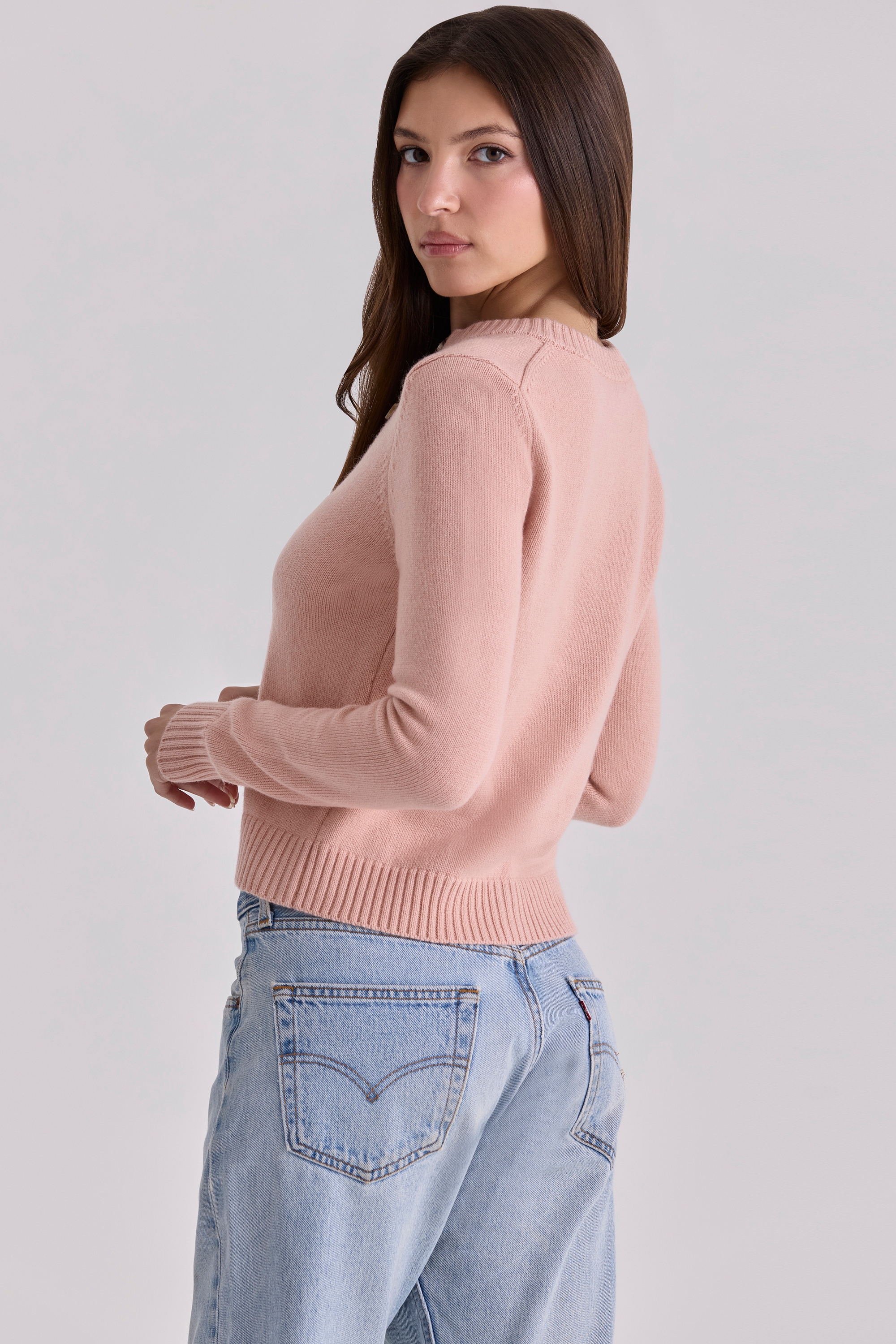 Signature  Peach Cashmere + Merino Wool Cardigan — image 2