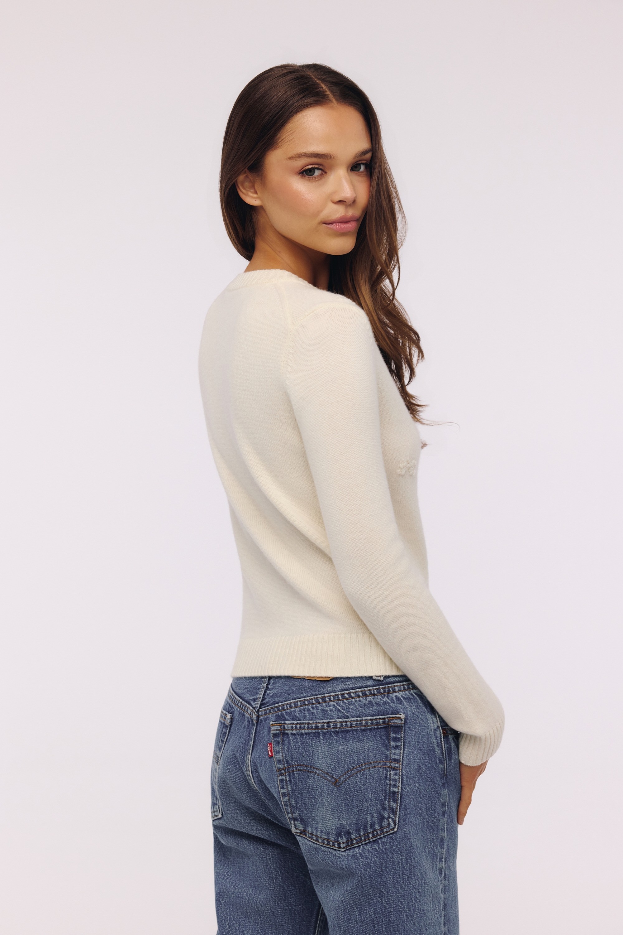 Poppie  Ivory Wool + Cashmere Floral Embroidered Cardigan — image 8